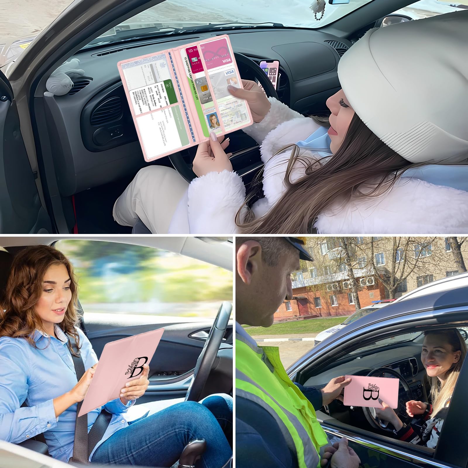 Car Registration and Insurance Holder Car Document Holder with Closure Pink with Letters Wallet Case Auto Vehicle Car — view 6