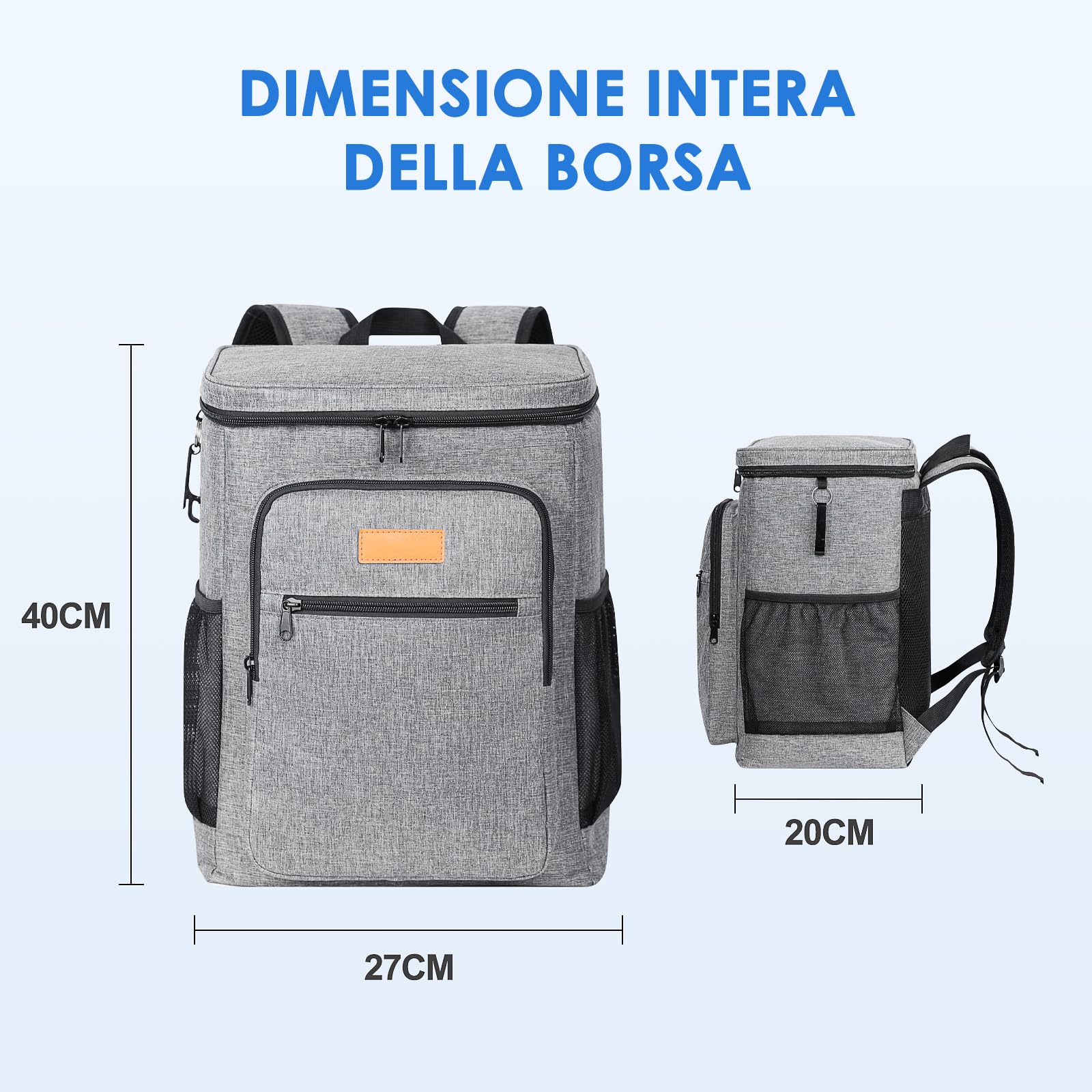 Zaino Termico Frigo 24L Borsa Termica Isoterma Impermeabile Grigio