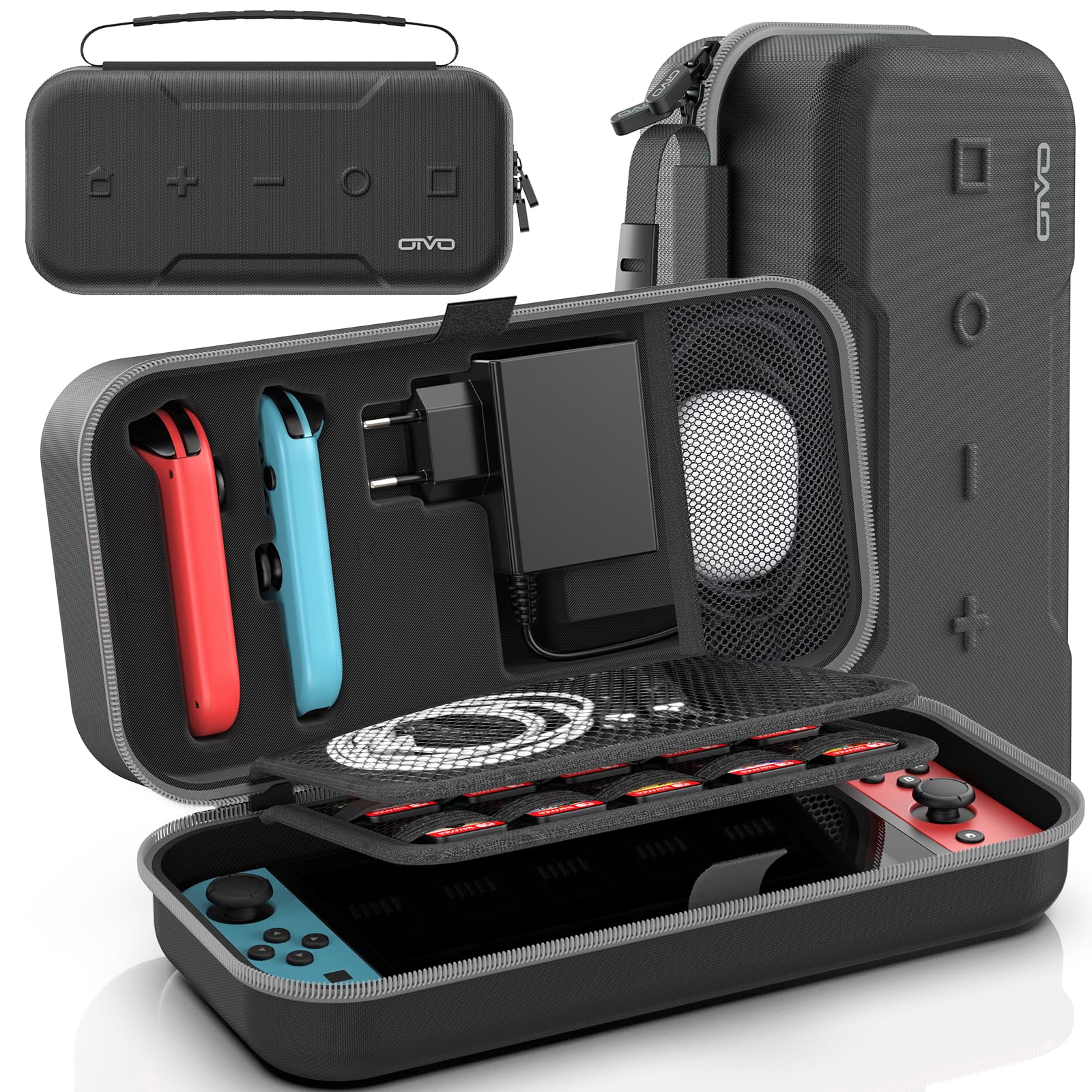 Switch Tasche kompatibel mit Nintendo Switch/OLED-Modell, Große Switch Tragetasche für Joycon und EU Netzteil, Harte Switch OLED Hülle mit Aufbewahrung für 20 Switch Spiele & Switch Zubehör