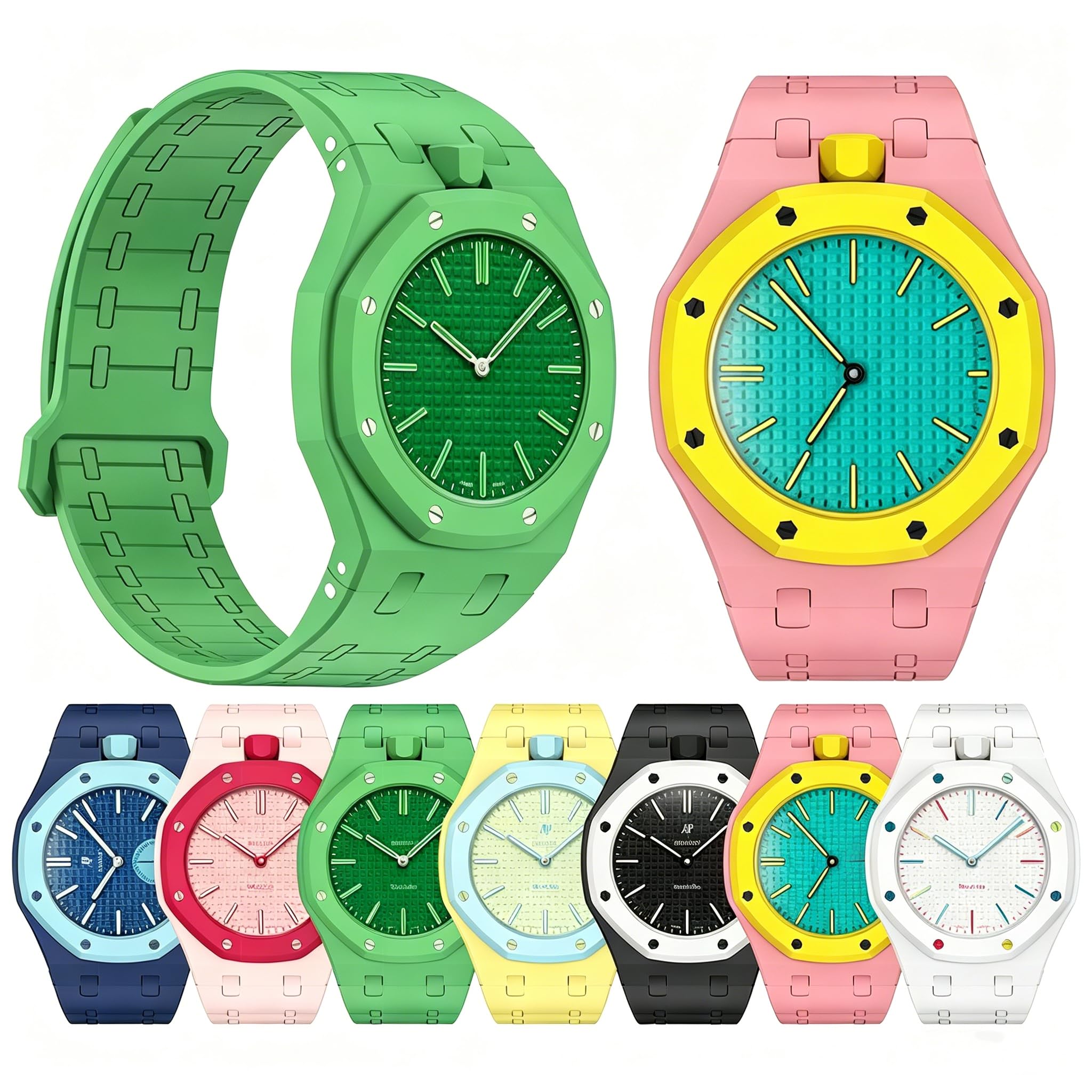 Multicolor Magnetic Integrated Silicone Bracelet compatible avec AP x Swatch Royal Pop Co-branded Watch, 12 O'clock Direction Mod Replacement Strap Only, One Piece Magnet Wrist Bracelet