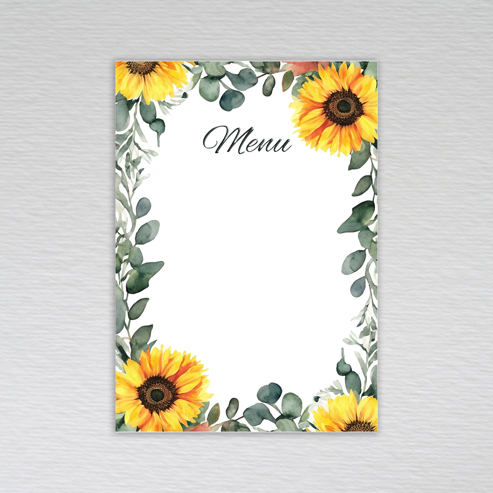 Menu Cards for Restaurant Tables/Blank Write Your Own Menus for Weddings and Dinner Party Receptions: Sunflower Leaves Menu Choice Cards (Pack of 20 without Envelopes)