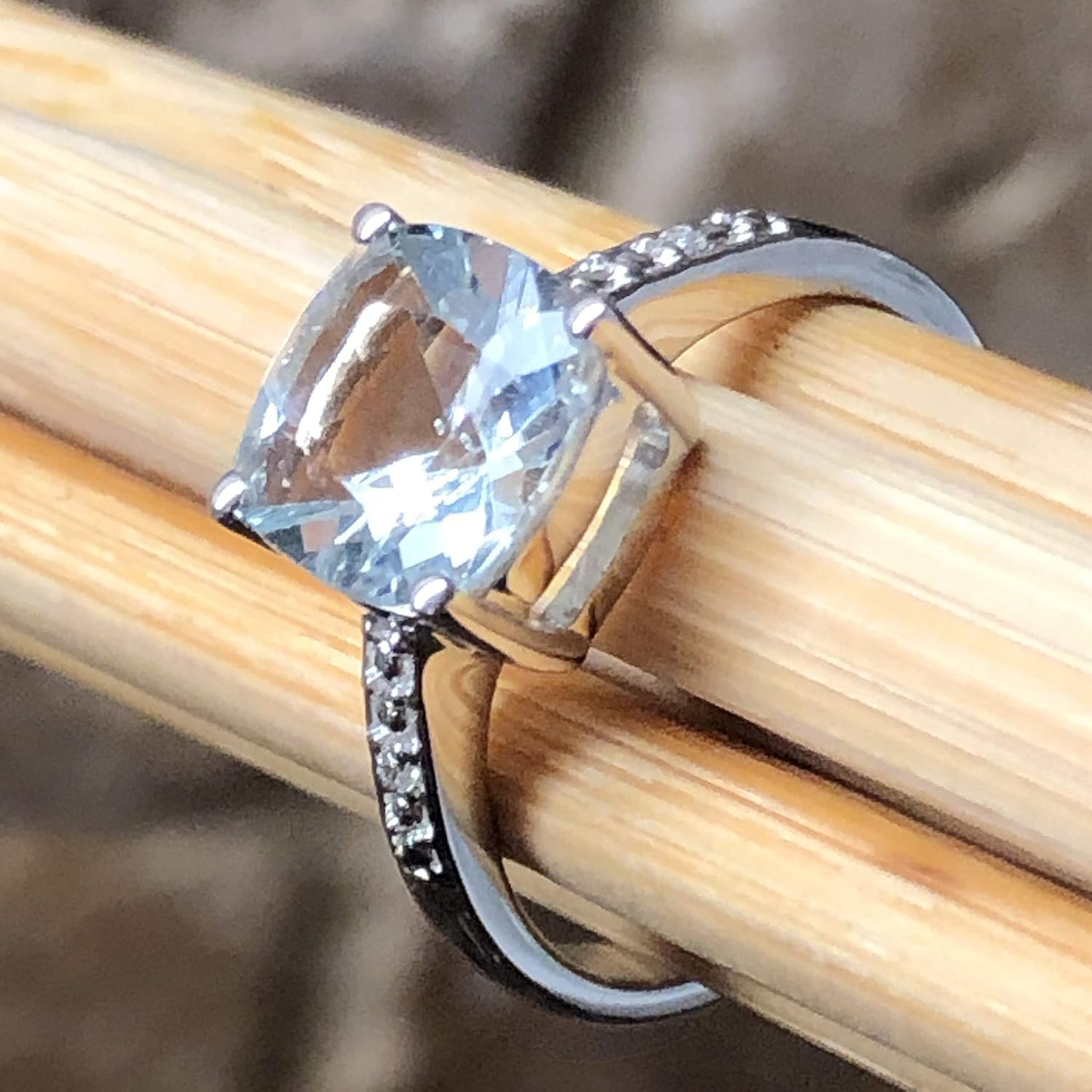 Sterling Silver Aquamarine Engagement Ring Size 6-9, Natural Rocks by Kala - Image 6