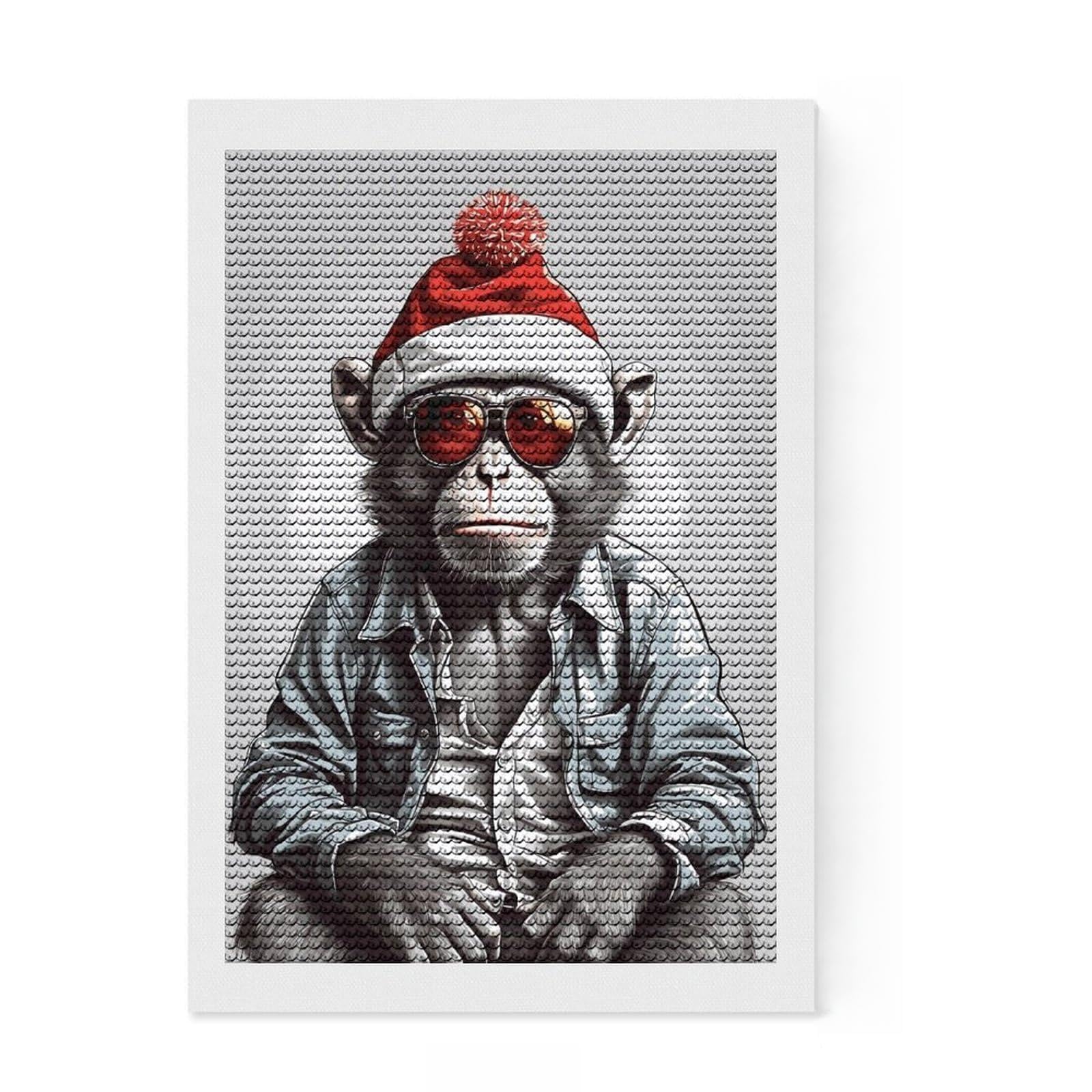 Junmoney Monkey Christmas Diamond Painting Set 8"x12", Enjoyable At-Home Hobby, Relaxing DIY Hobby, Modern Decor, Gift Idea, Easy to Enjoy