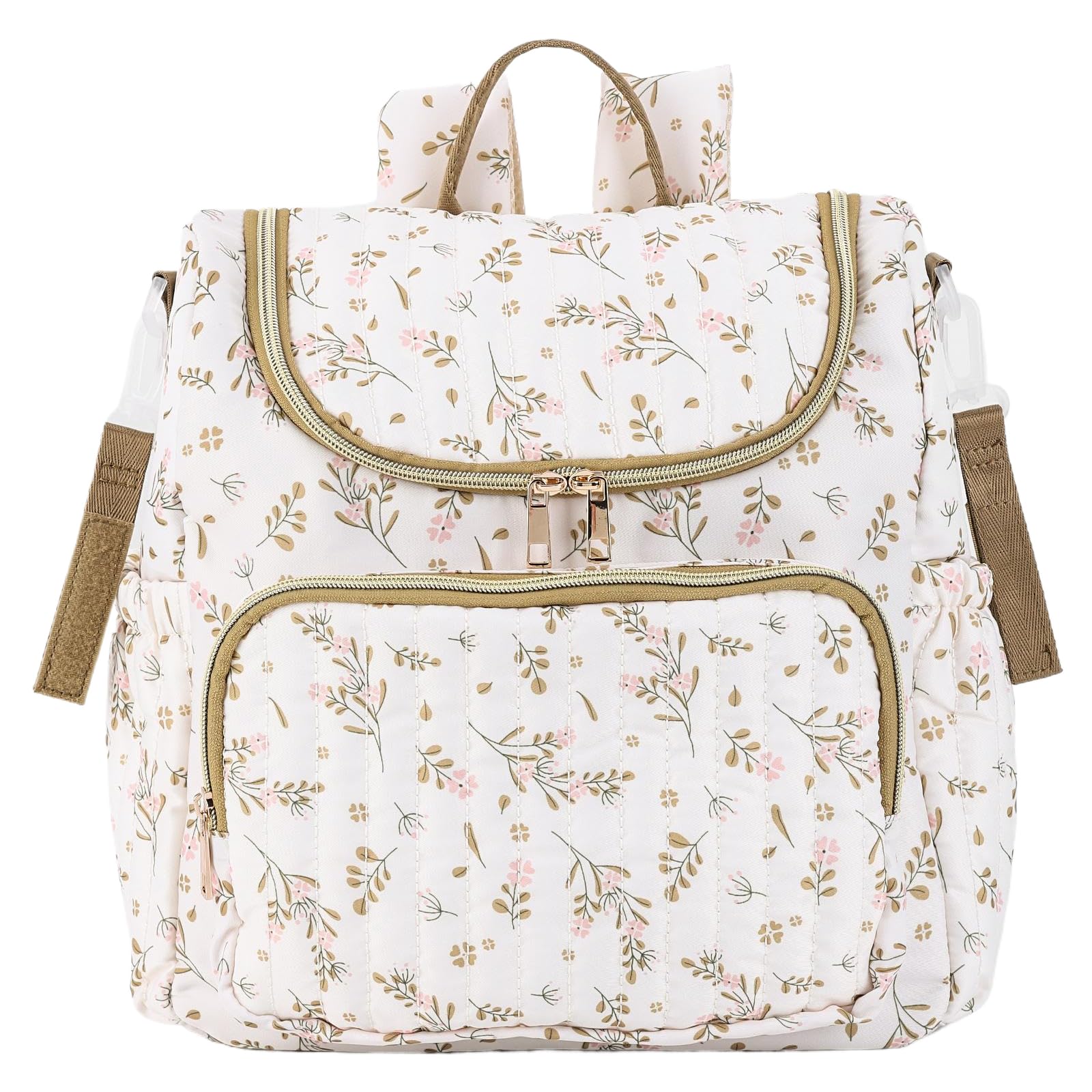 Floral Diaper Bag Backpack, Nappy Changing Bag with Stroller Strap