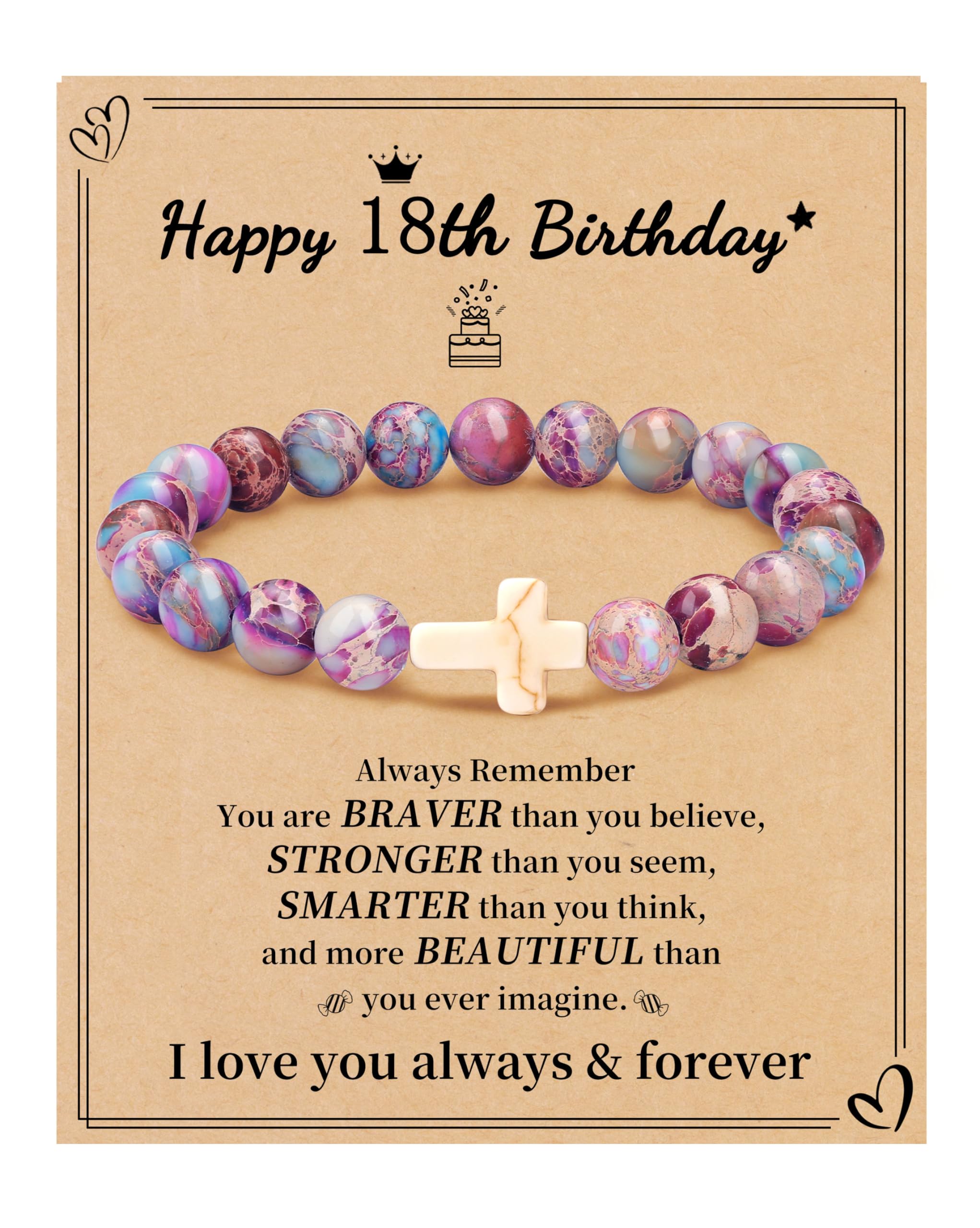 JSJOY Nature Stone Bracelet Birthday Gifts for Women Girls, Birthday Cross Bracelet Gifts for Age 6 to 80 Year Daughter Granddaughter Niece Mom Sister Christian Easter Gifts