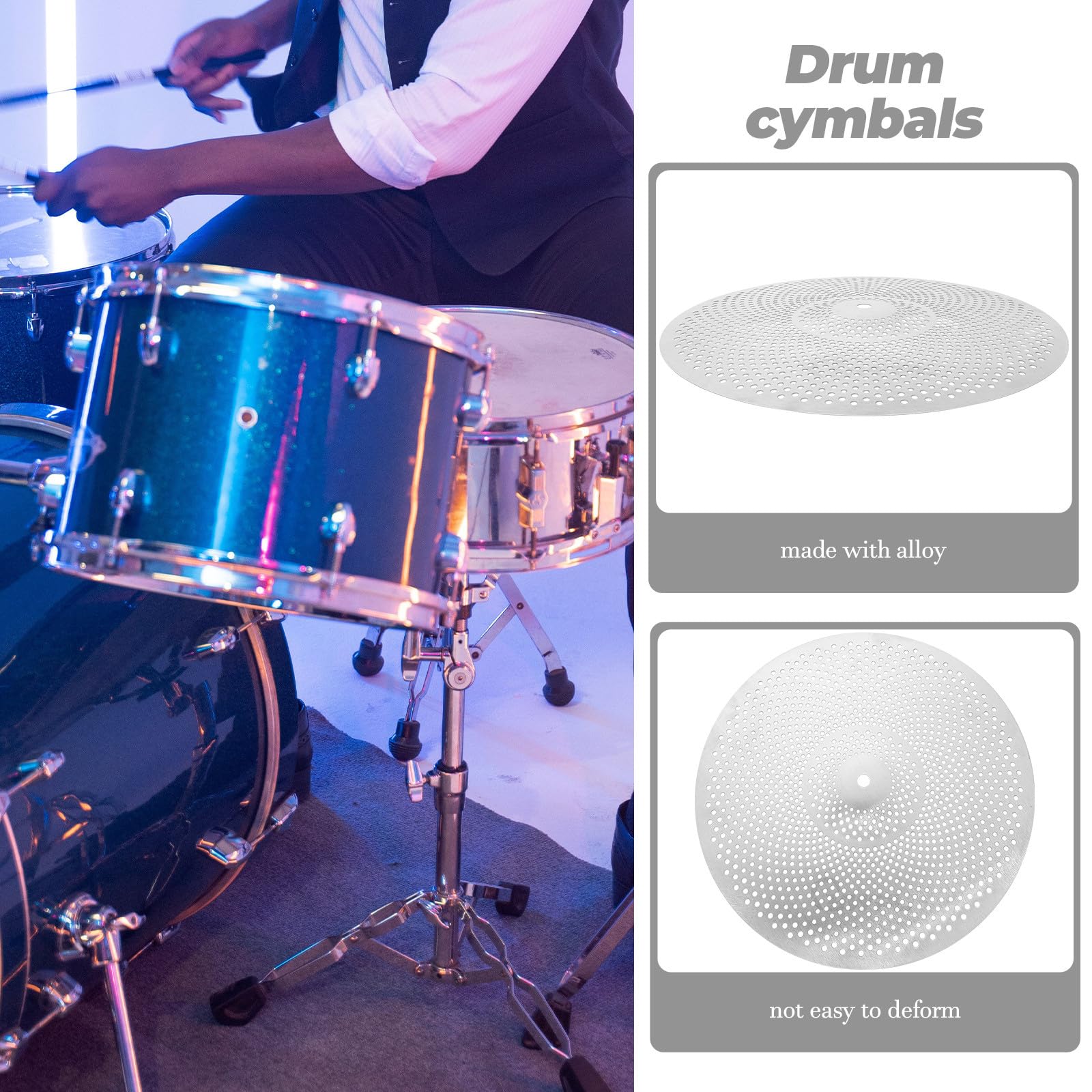 Homoyoyo Cymbale Sourdine 16 Pouces en Alliage Métal pour Batterie Cymbale Crash à Faible Volume Accessoire D'entraînement pour Batteurs Faible Volume Silencieuses