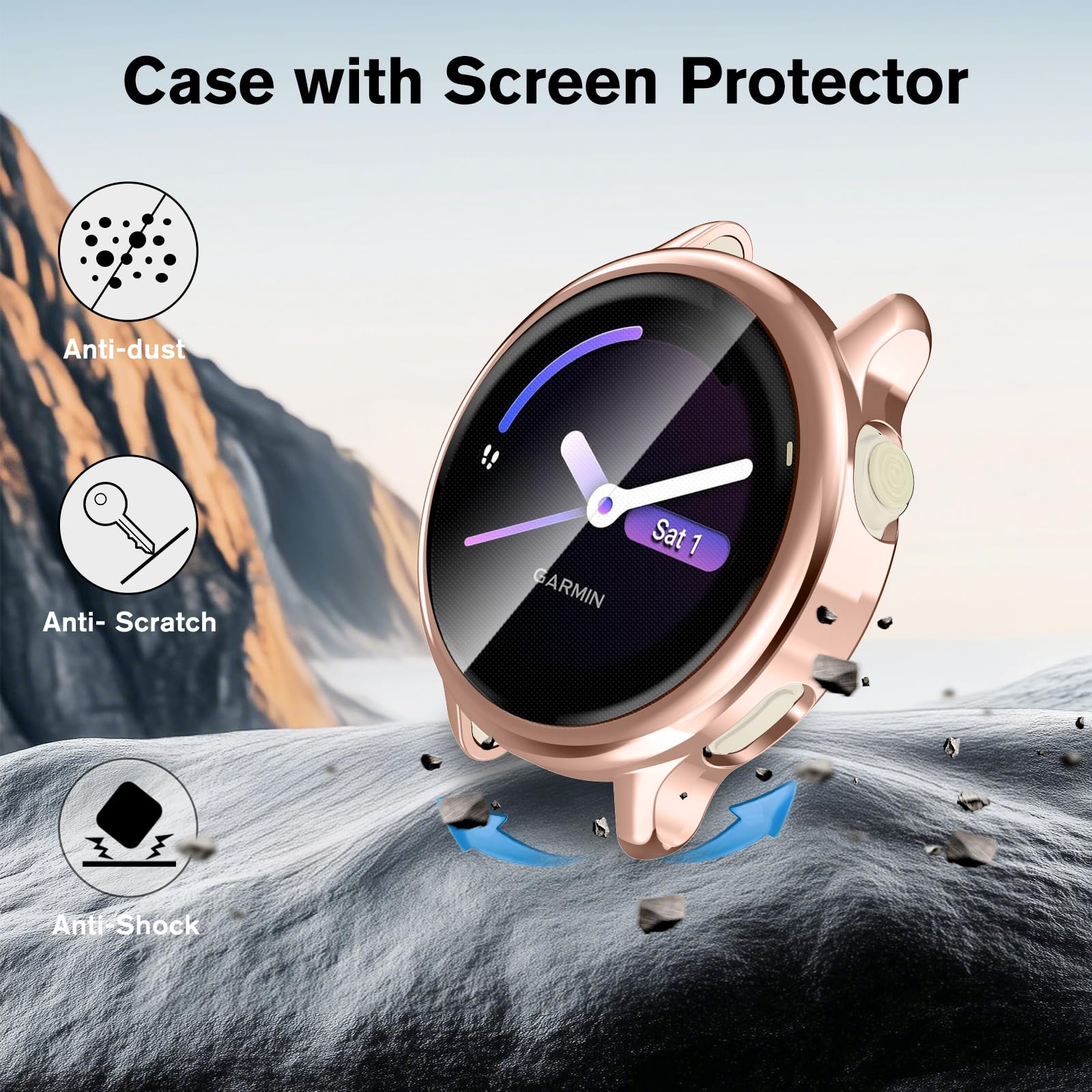 FINTIE Lot De 3 Coques Compatibles Avec Montre Intelligente Garmin Vivoactive 3, En TPU Souple, Plaqué, Anti-rayures, Argenté/transparent/gris