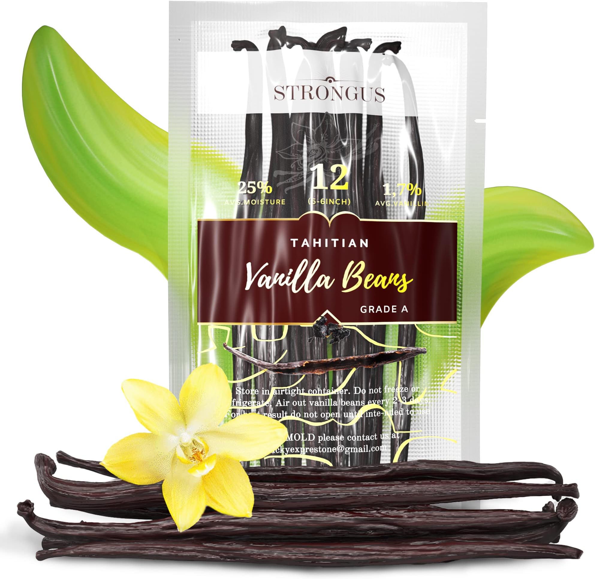 12 Large Tahitian Vanilla Beans - Vacuum Sealed Grade A Vanilla Pods - Rich, Creamy Flavor & Aroma - Ingredients for Baking, Homemade Extract, Paste, Brewing, Coffee, Cooking - 12-Pack