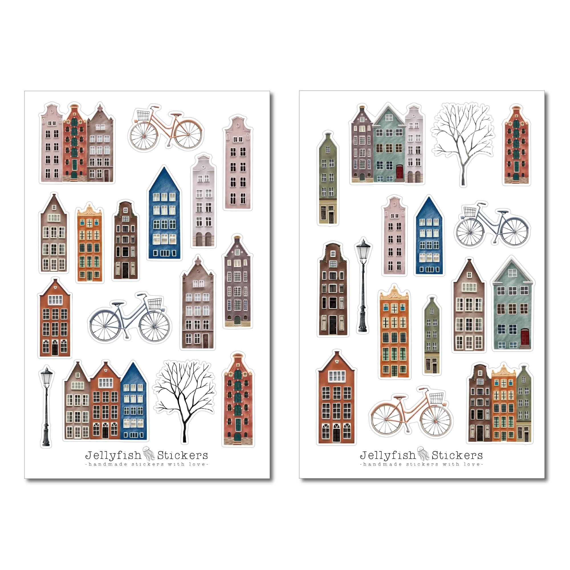 Häuser Sticker Set - Journal Sticker, Planer Sticker, Aufkleber, Sticker Haus, Gebäude, Stadt, Dorf, Straße, Landschaft, Skandinavisch