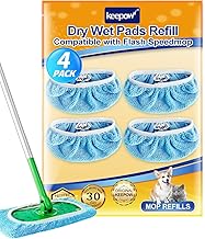 KEEPOW Reusable Microfibre Pads for Flash Speed Mop Refill Wipes, Washable Wet & Dry Mop Refill Pads Compatible with Flash Speedmop, Washable Mop Refills with Laundry Bag, 4 Pack