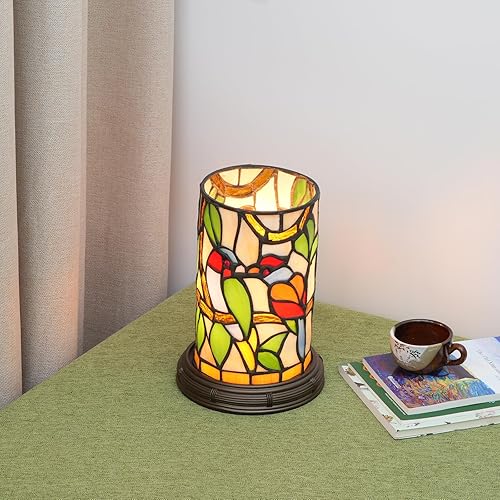 Miniatura 6 de Lámpara de mesa estilo Tiffany con diseño de pájaro de vidrieras para sala de estar, dormitorio, mesita de noche, florero, decoración, pequeña luz