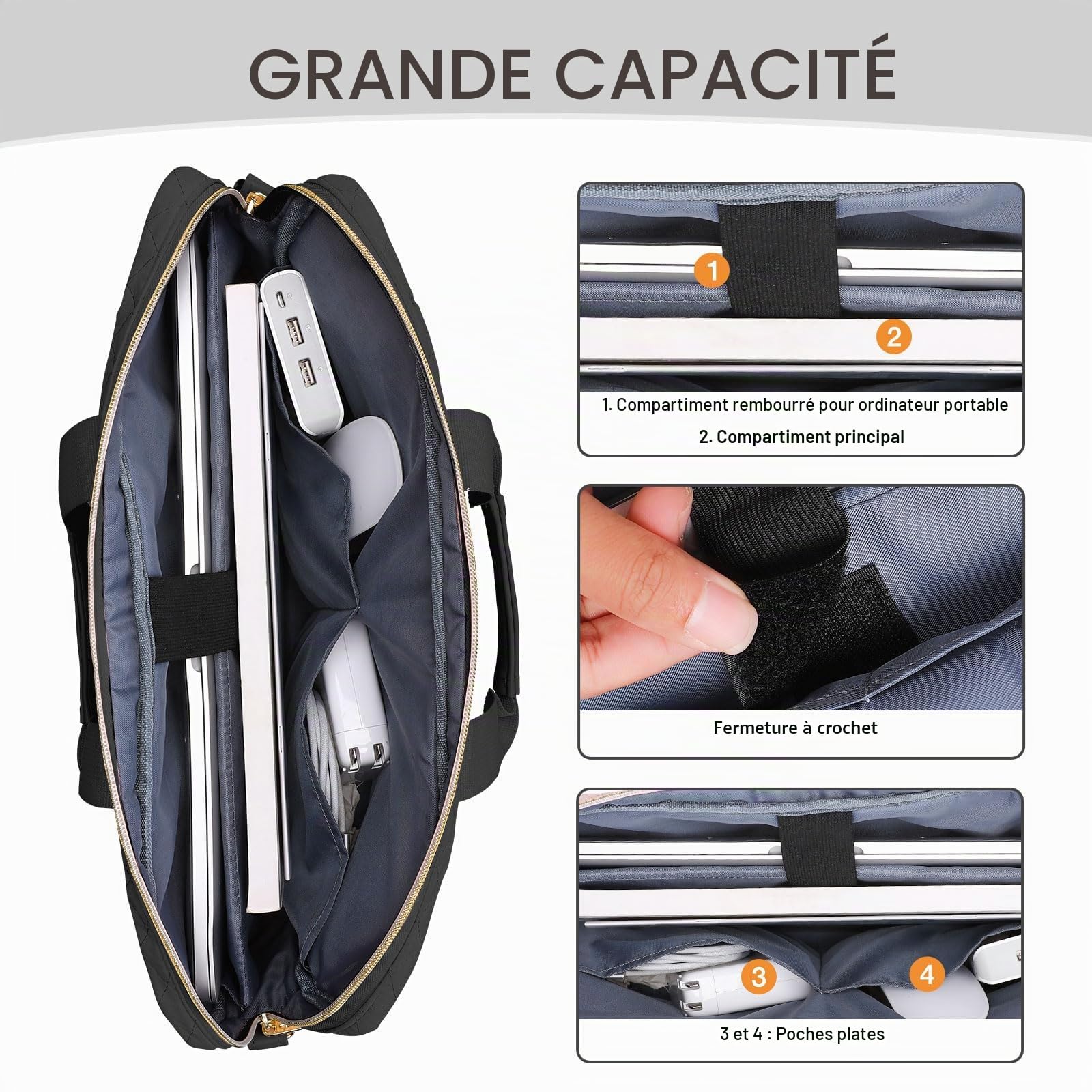 MOSISO Sacoche Ordinateur Portable 16 Pouces,Porte-document Femmes Hommes,15-15,6 Pouces Carré Matelassé Sac Messager d'ordinateur Bureau Voyage avec 3 Poches & Courroie,Noir