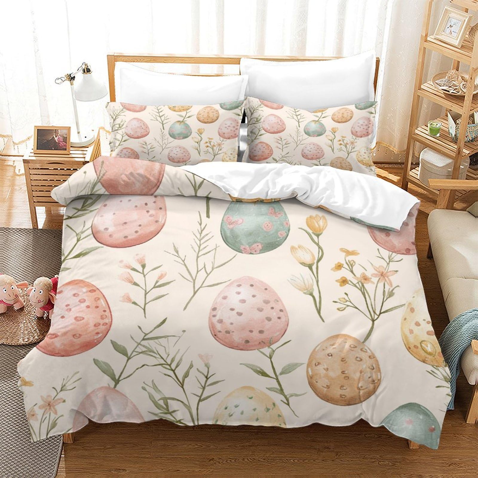 P1S9U7W5Y 3D Printed Pastel Floral Dot Duvet Cover Set 3pcs Microfiber Botanical Bedding Set King（220x240cm）