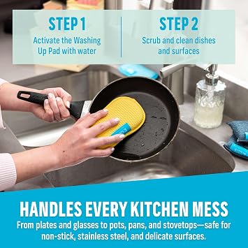 E-Cloth Washing Up Pad, Non-Scratch Kitchen Scrubber/Wiper - Brilliant for Removing Stuck-On Food from Pots & Pans, assorted colors