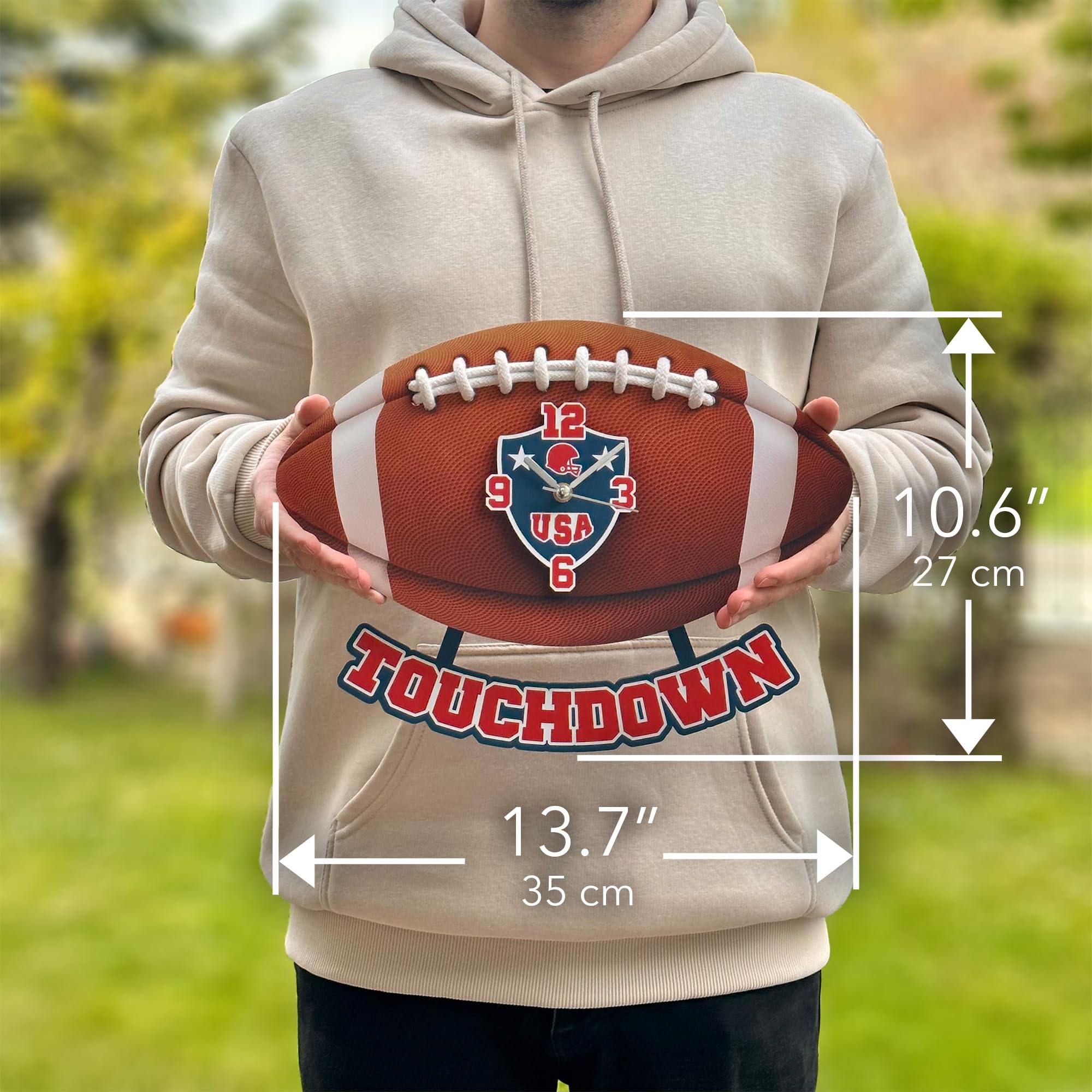 goodtime Futbol amerykański 3D zegar ścienny cichy nietykający z wahadłem, nowoczesna dekoracja ścienna do futbolu amerykańskiego pasjonatów pokoju 25 cm analogowy zegar ścienny na prezent dekoracja