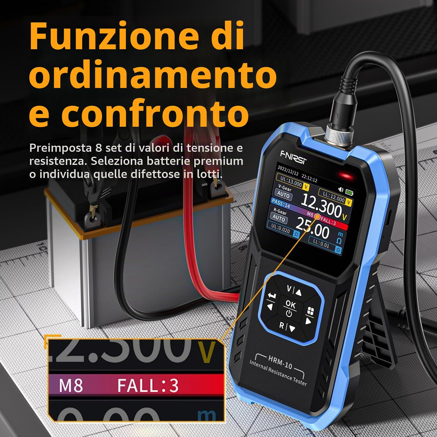 Tester di Resistenza,HRM-10 Tester Portatile Multifunzionale A 4 Fili Per Batterie 100V 200Ω Misuratore Di Resistenza Interna E Di Tensione Accurato