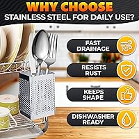 Vista 3 de Cesta para palillos para lavavajillas, 2.75 x 2.75 x 3.93 pulgadas, soporte para utensilios de acero inoxidable, resistente al óxido para cesta
