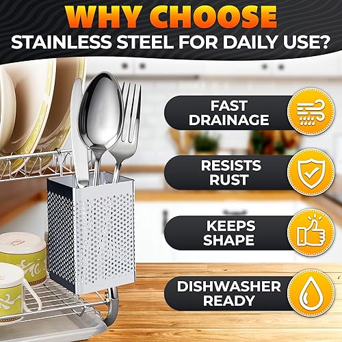 Miniatura 3 de Cesta para palillos para lavavajillas, 2.75 x 2.75 x 3.93 pulgadas, soporte para utensilios de acero inoxidable  Carrito perforado resistente al