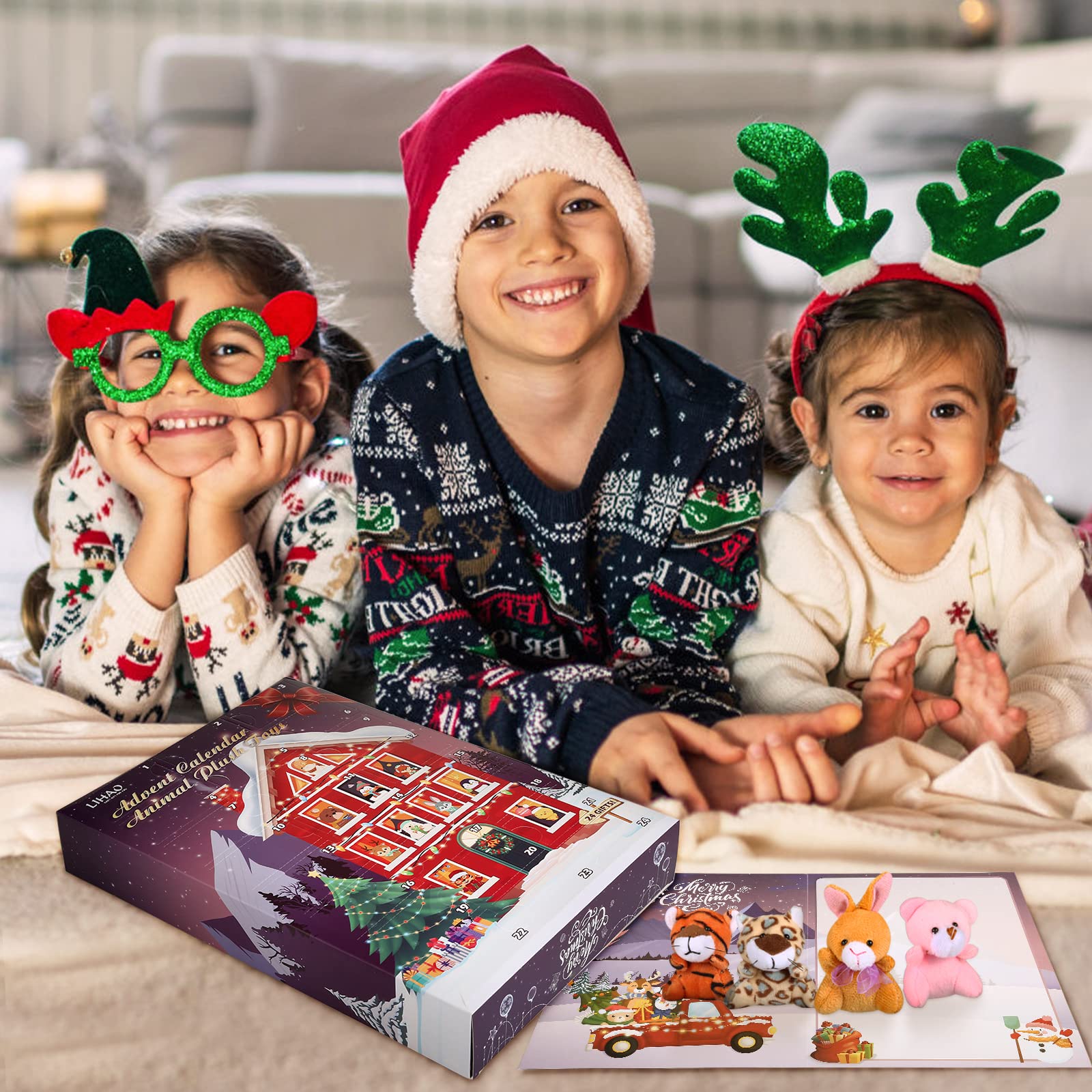 LIHAO Calendario dell'Avvento, 24pz MINI Giocattoli di Animali Peluche Regali Natale per Bambini