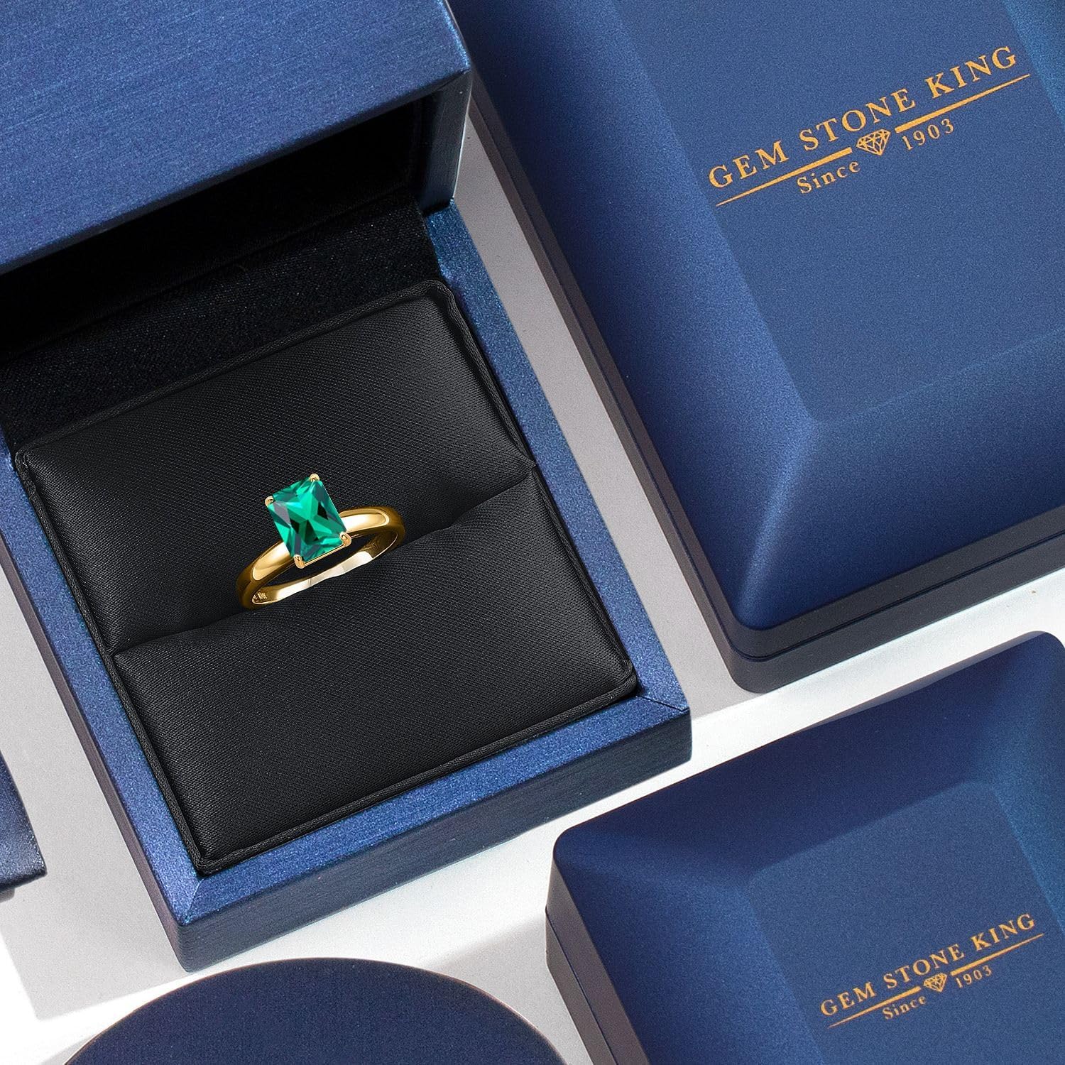 Gem Stone King 10K Yellow Gold Gemstone Birthstone Solitaire Engagement Ring | 9X7MM Emerald Cut | Wedding Anniversary Promise Gold Ring For Women | Available In Size 5, 6, 7, 8, 9