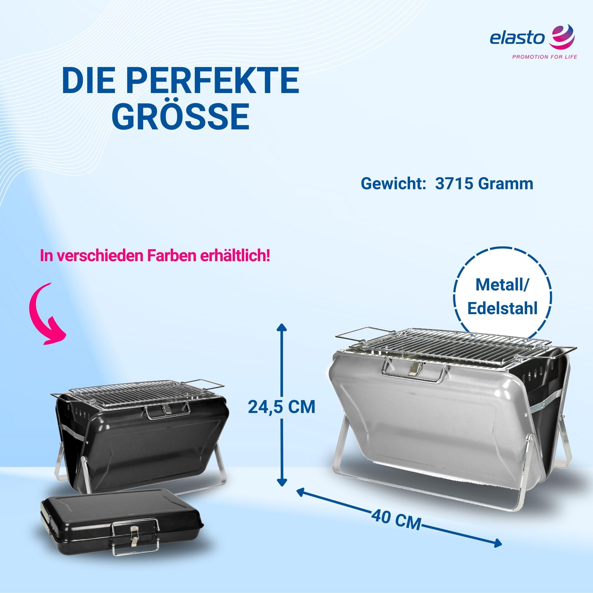Barbacoa portátil de carbón vegetal 'Portable' – Barbacoa con asa y parrilla – Barbacoa de carbón para hasta 4 personas – Barbacoa móvil para viajes o en casa, color: plateado