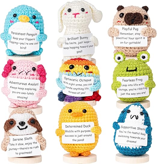 Cheerpal Adventurous Animals – Crochet Animal Pack w/Stand (9 pc) Handmade Crochet Figurines Decor - Desk, Office, Coworker, Friend | Gifts for Women, Teen Girls, Mom, Girlfriend |