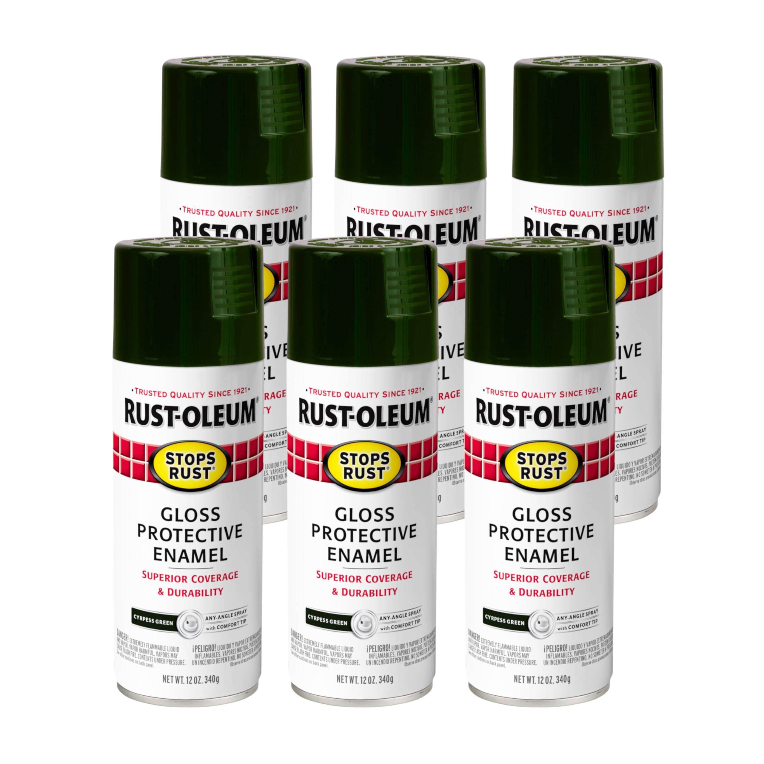 Rust-Oleum 369183-6PK Stops Rust Spray Paint, 12 oz, Gloss Cypress, 6 Pack