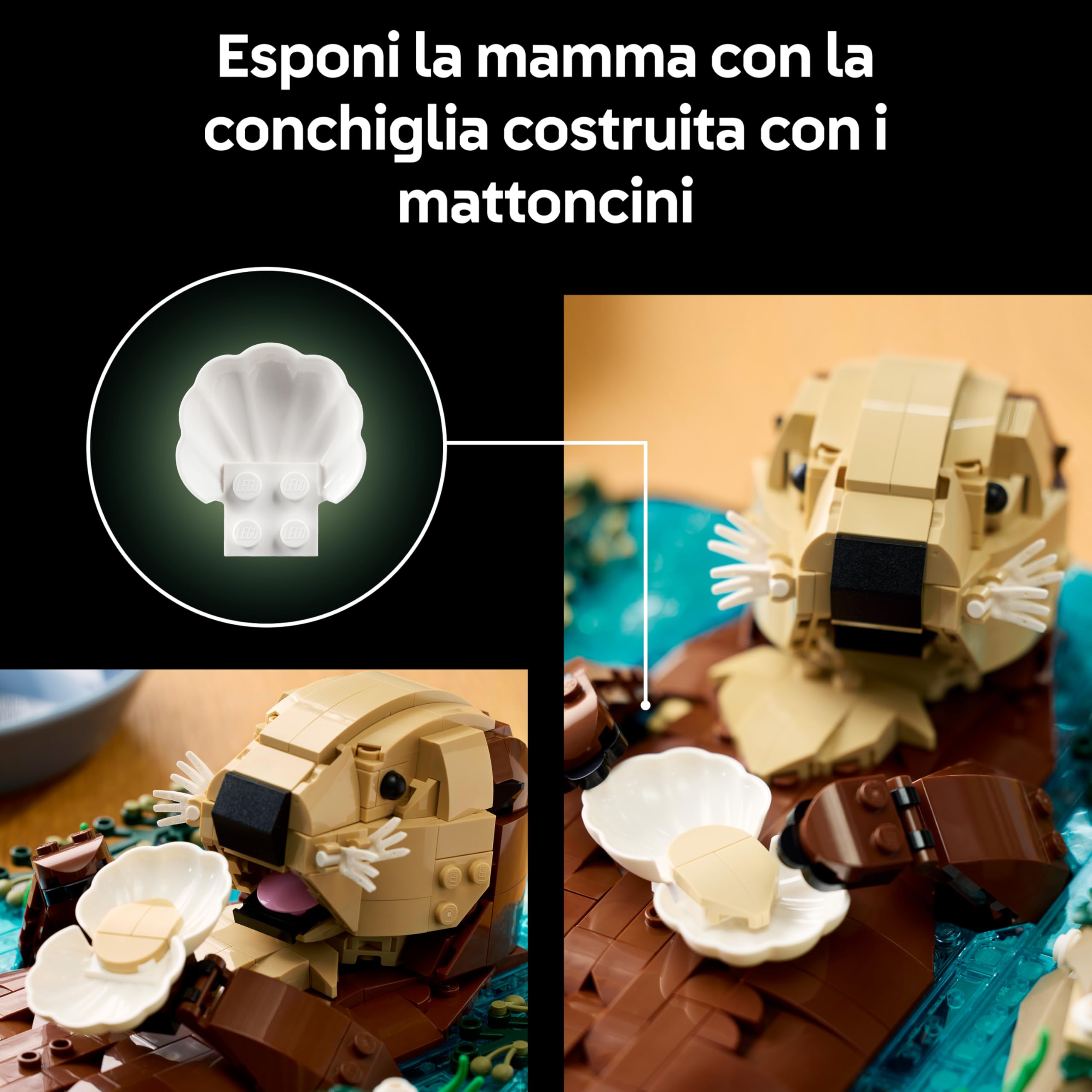 LEGO Ideas Lontre Marine - Kit di Modellismo per Adulti - Modello 3D da Esposizione con Figure di Animali Lontra e Cucciolo - Decorazione per Camera da Letto Fai da Te - Idea Regalo Artigianale 21366
