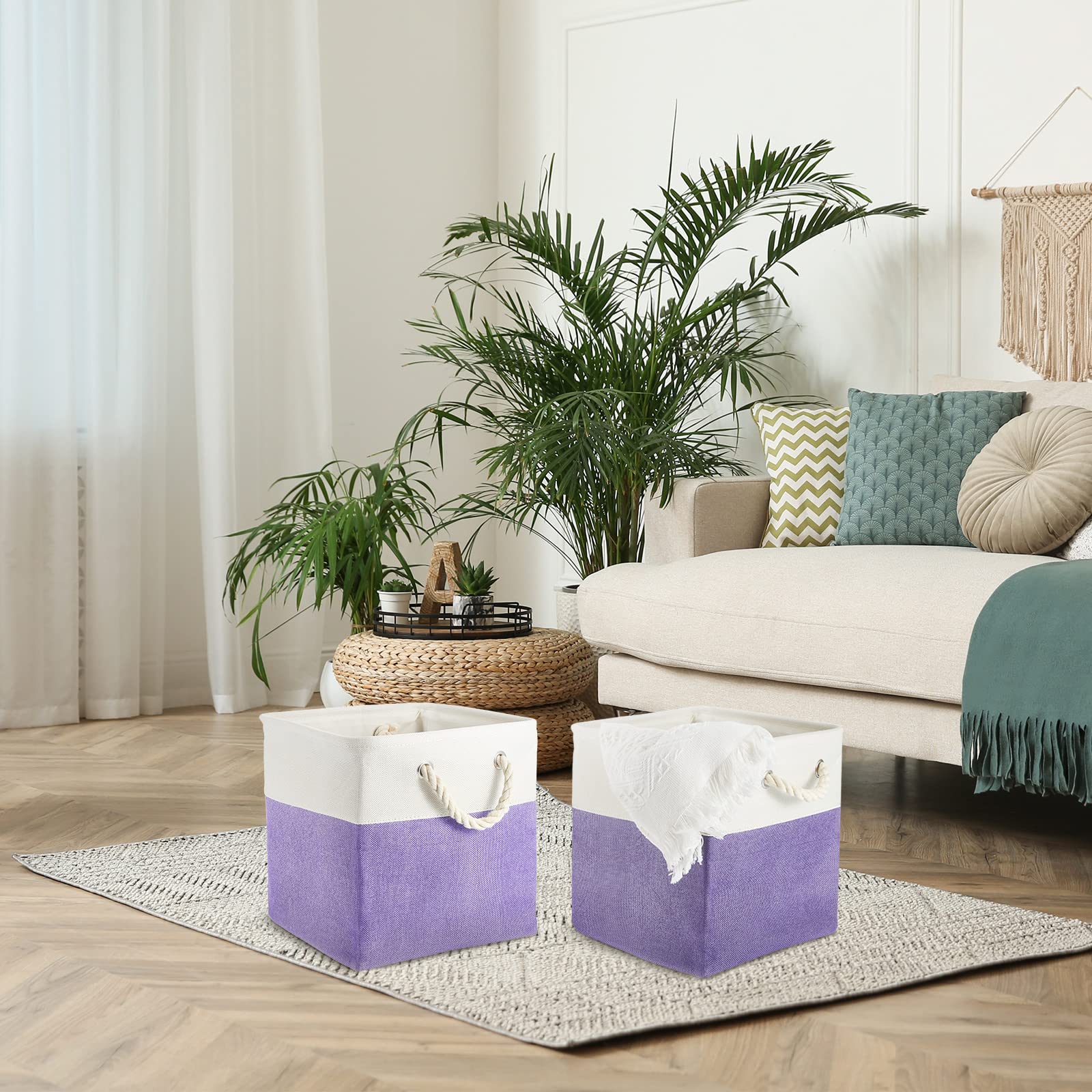 6 Stück, 33 × 33 cm Würfel-Aufbewahrungsboxen aus Stoff, faltbar, mit stabilen Tragegriffen, für Zuhause (Violett)