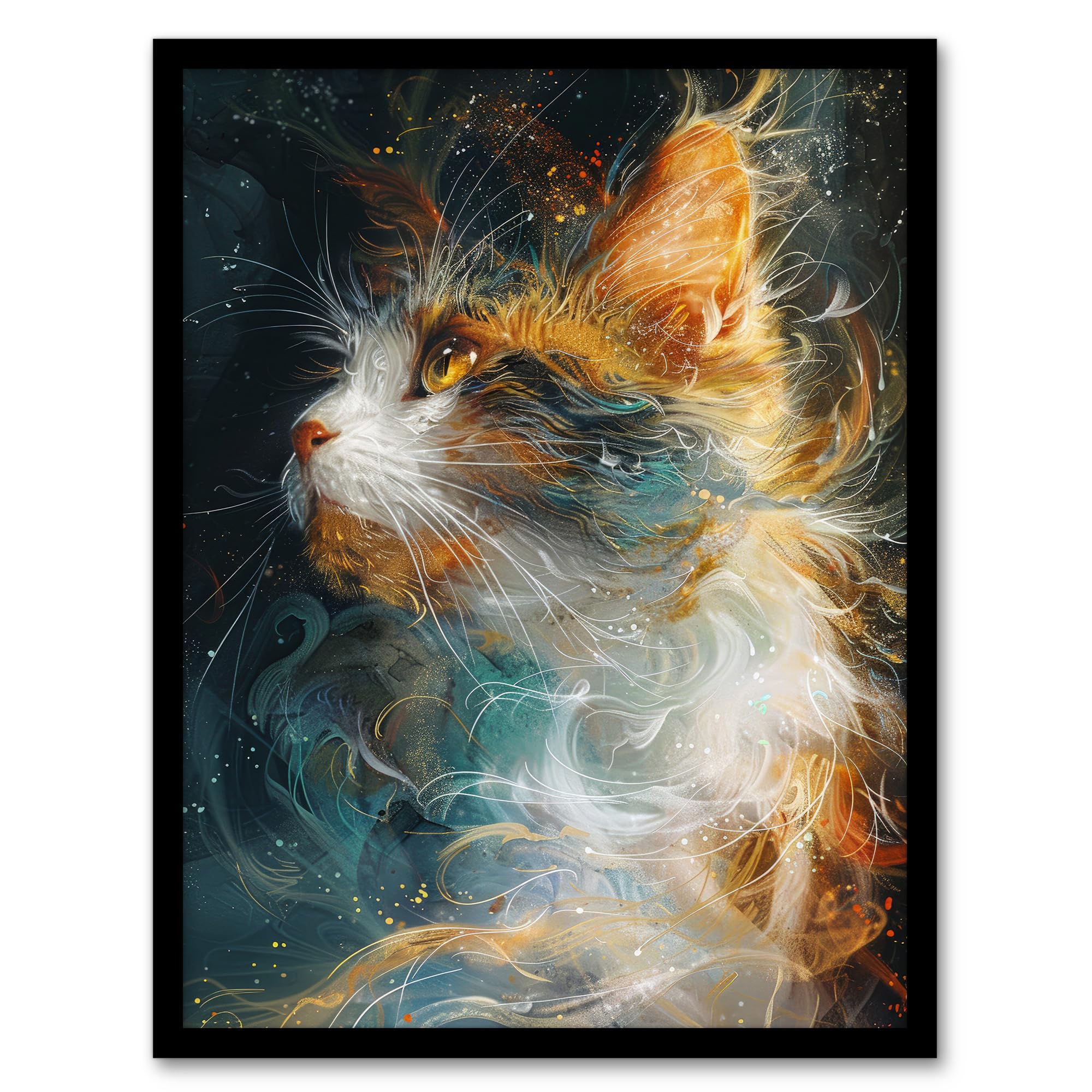 Artery8 Dreamy Orange Maine Coon Cat Lover Pet Portrait For Living Room Artwork Framed Wall Art Print 18X24 Inch