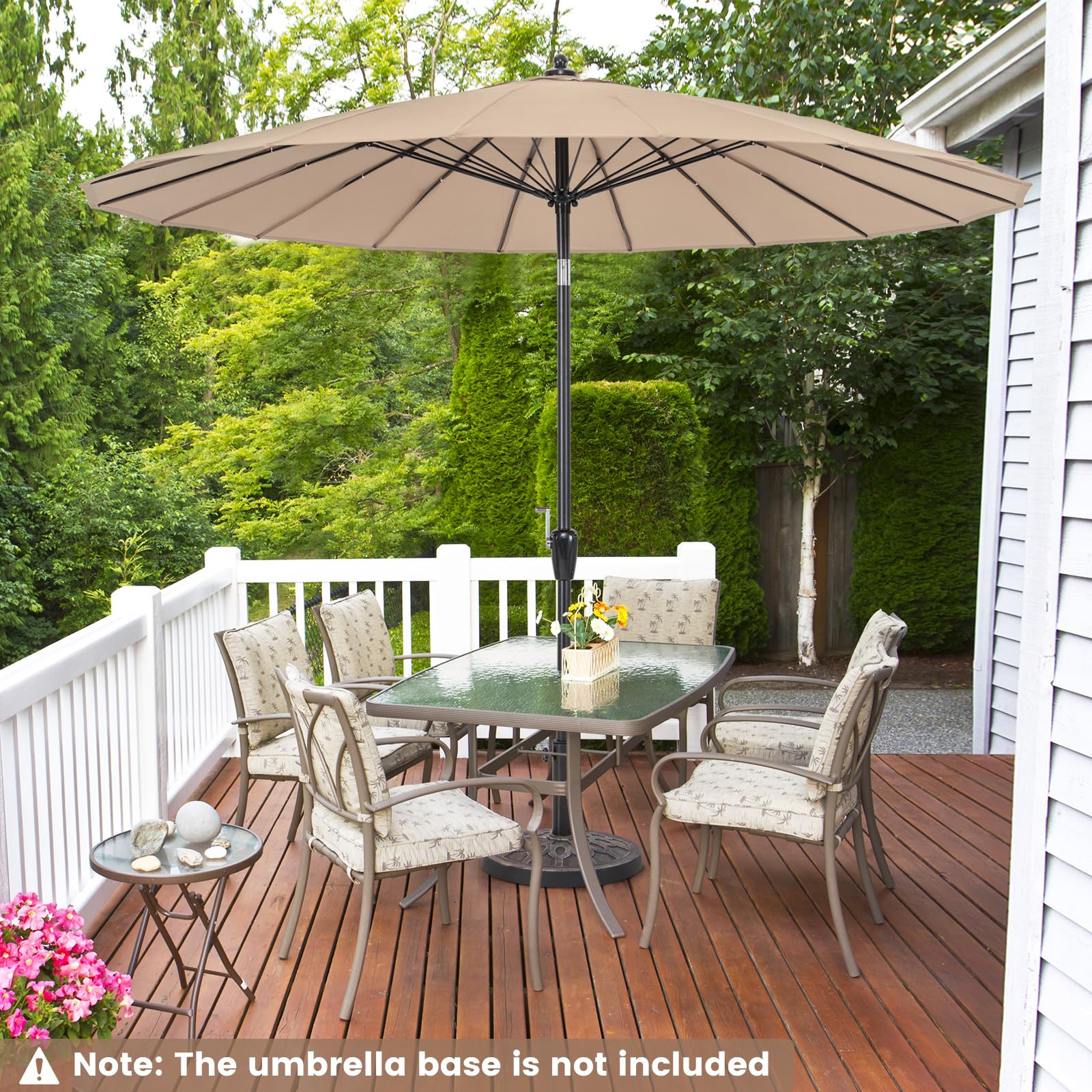 KOMFOTTEU Parasol ogrodowy Ø 265 cm, nachylona osłona przeciwsłoneczna z korbą, parasol zewnętrzny z 18 żebrami, parasol zewnętrzny z ochroną UV na patio, balkon, basen