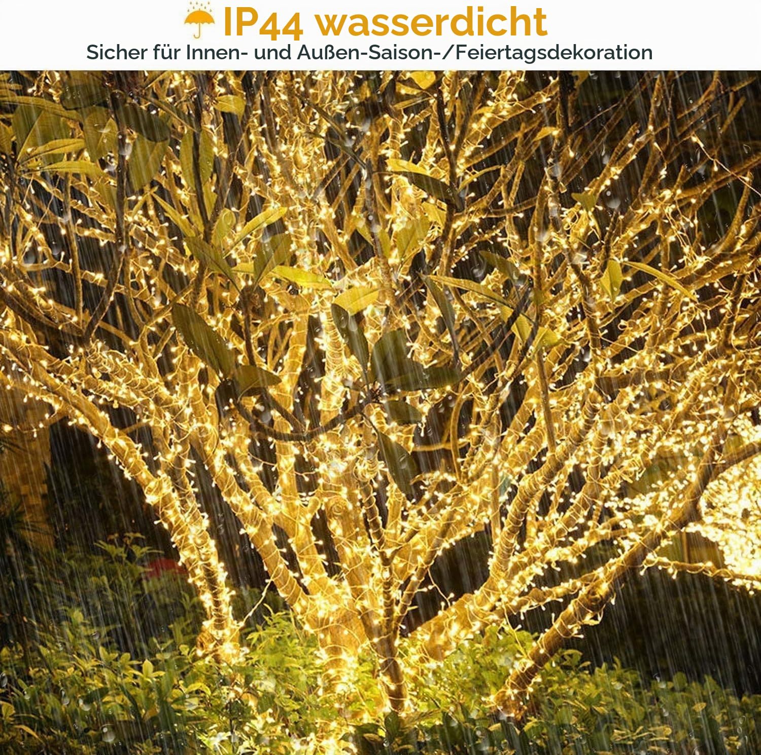 Elegear 1000 LEDs Lichterkette Außen 25M Weihnachtsbeleuchtung Strombetrieb Weihnachtsdeko 8 Modi Cluster Lichterkette Warmweiß für Innen Außen Neujahr Weihnachtsbaum Party Hotel Garten Hochzeit