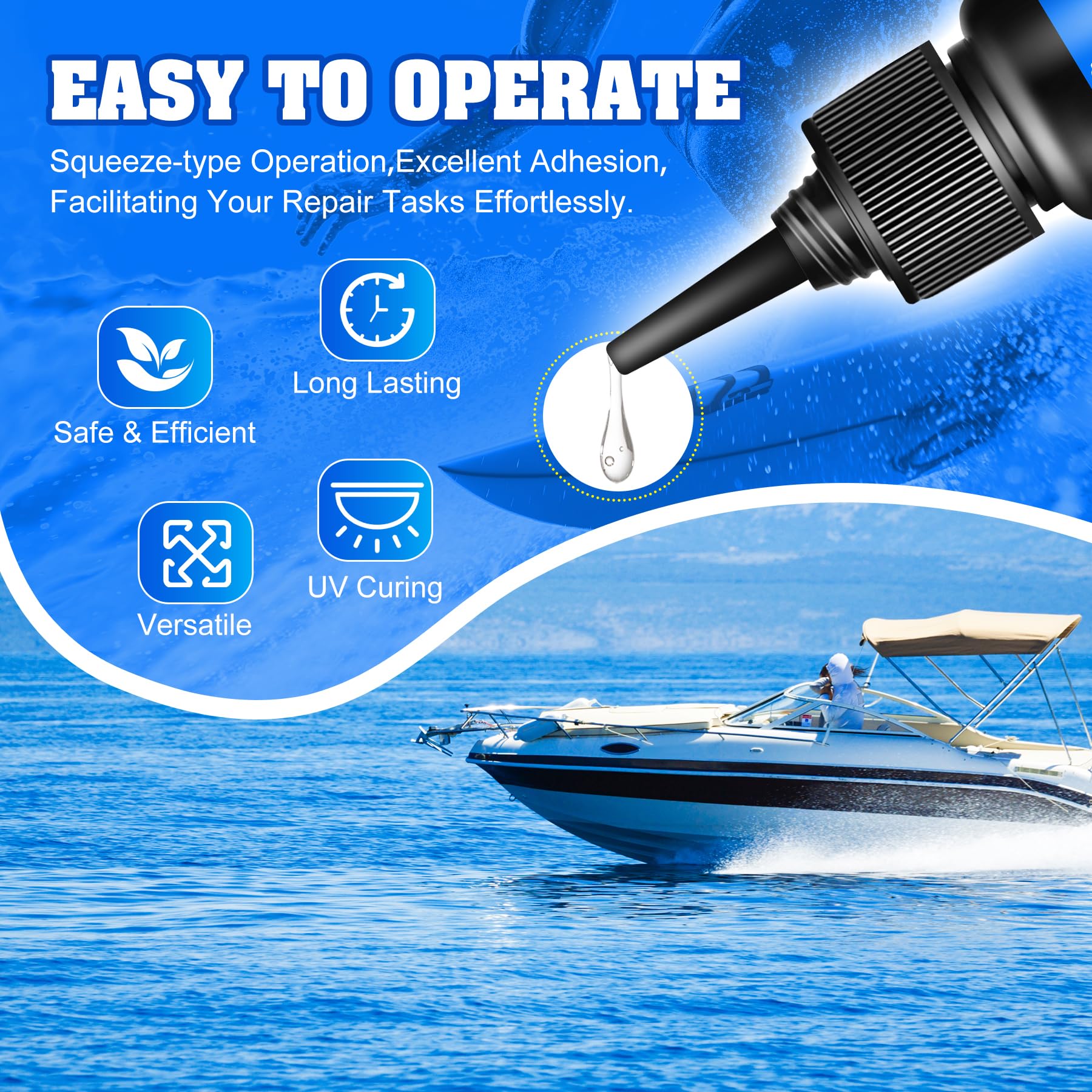Kit de reparación de Tablas de Surf, Kit de reparación de Fibra de Vidrio Transparente con lámpara UV, Adecuado para Fibra de Carbono y Fibras de poliéster, para Reparar Grietas en Barcos, lanchas — view 4