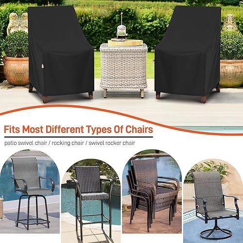 Miniatura 7 de Paquete de 2 fundas para sillas de patio con respaldo alto, fundas impermeables para sillas de comedor al aire libre para asientos de muebles de