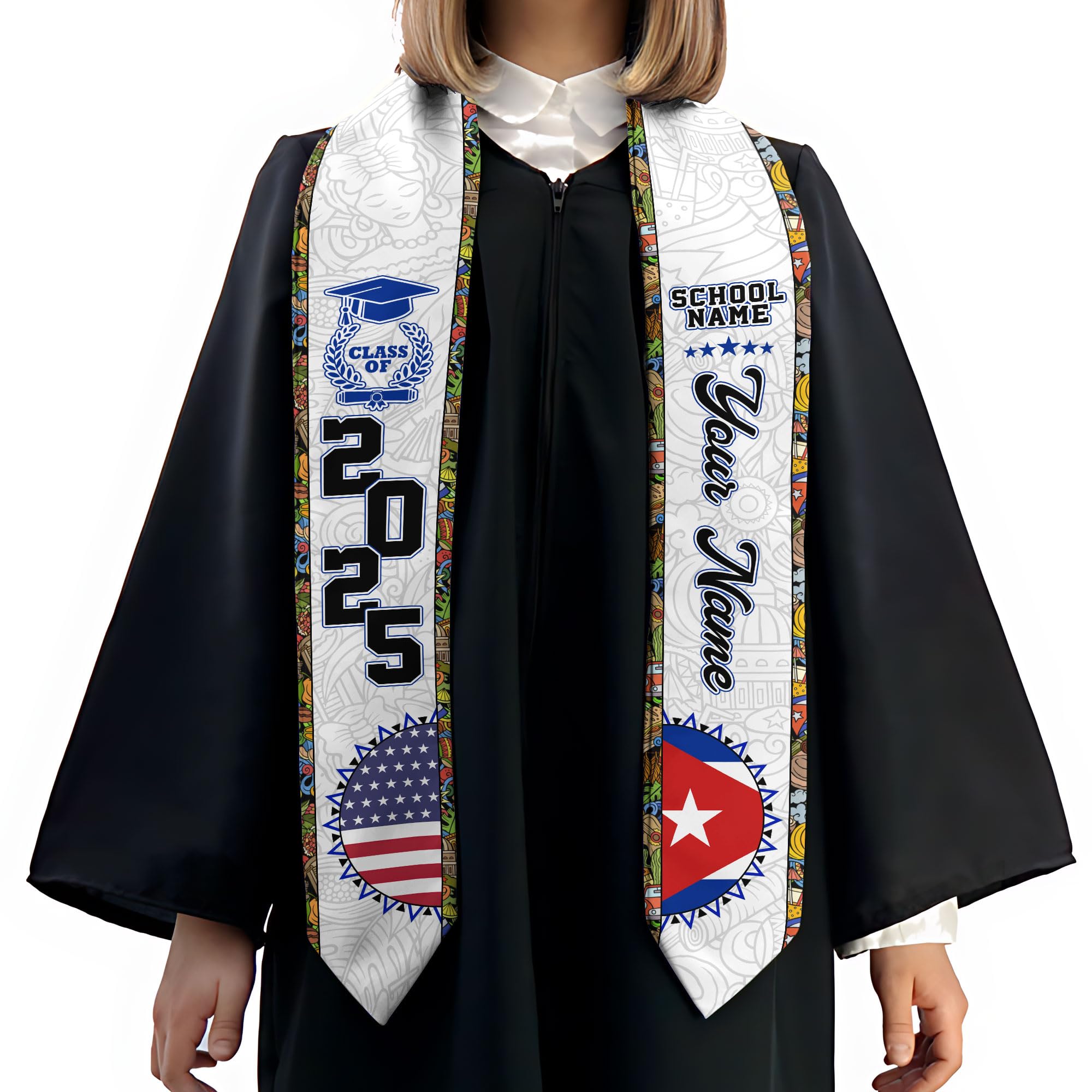 MonkeyVan Cubans Graduation Sash, Custom Cubans American Flag Graduation Accessories 2025, Personalized Cuba Stole CB8