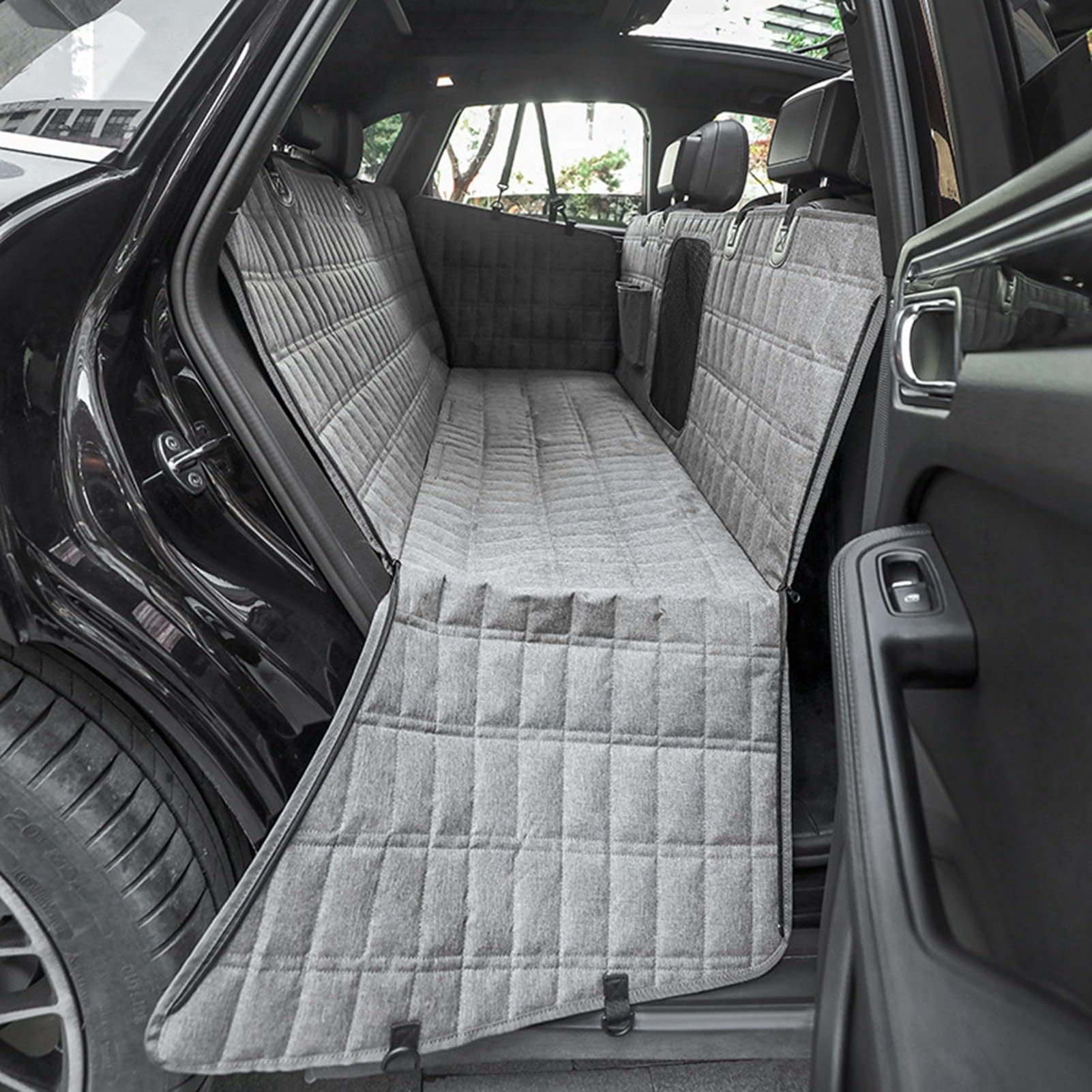 Acouto Forniture da Viaggio per Cani Sedile Posteriore, Amaca per Cani Resistente all'acqua con Rete e Borsa Portaoggetti Protezione Universale per Sedile Posteriore per Auto per Gatti Coprisedile