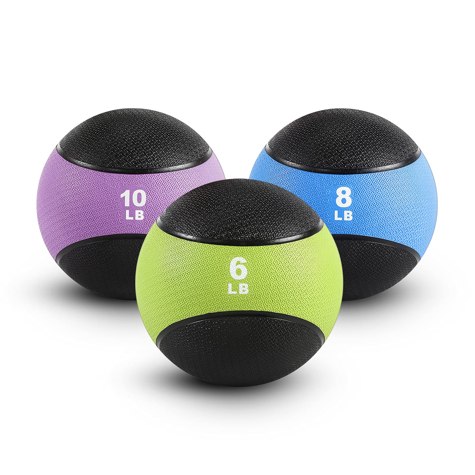 RitFit Weighted Medicine Ball Set - 6LB / 8LB / 10LB, Non-Slip Rubber Shell & Dual Texture Grip - Workout Exercise Ball for Core Strength, Balance Training, Coordination Fitness