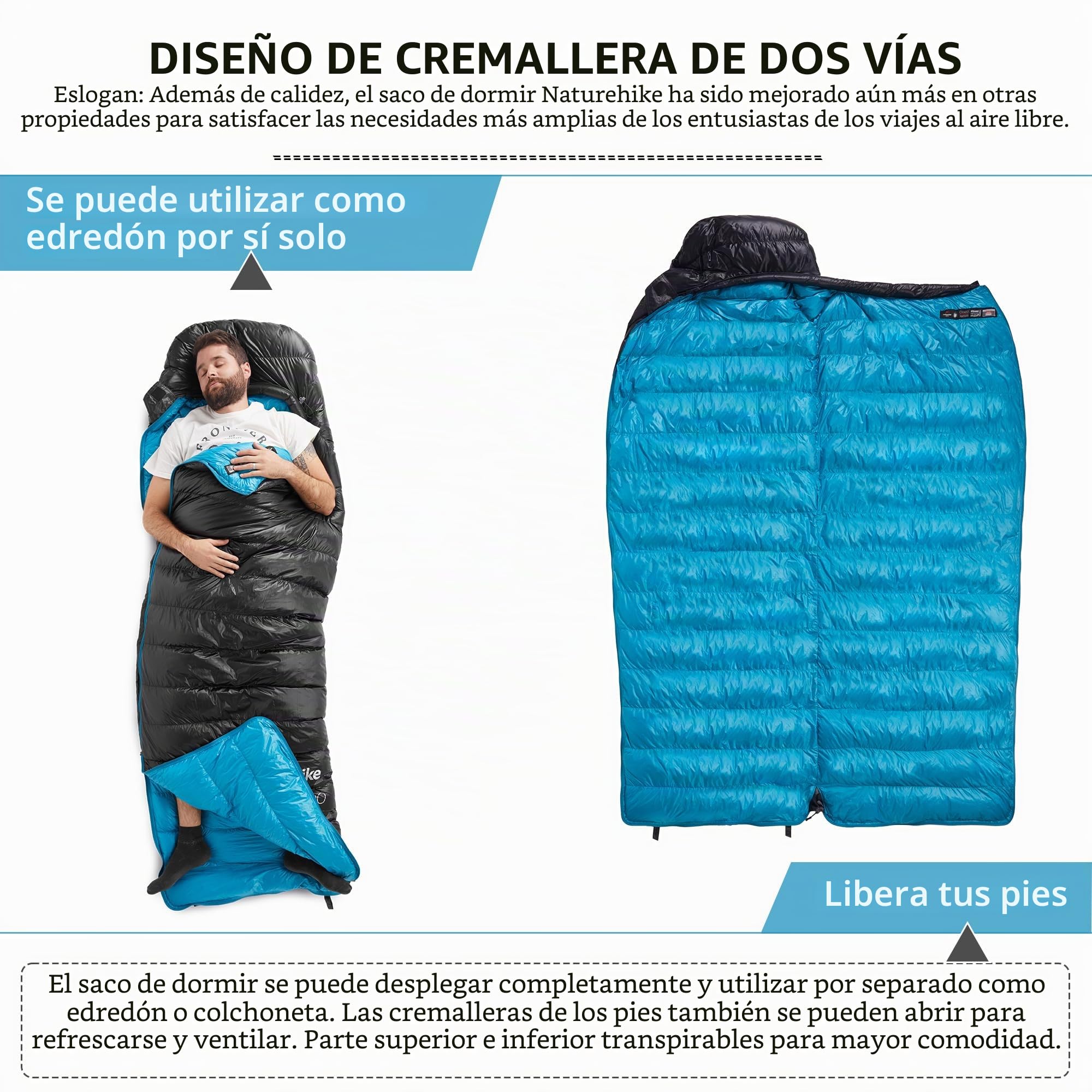 Naturehike Saco de Dormir Ultraligero de Plumón Saco de Dormir para Acampar para Adultos Potencia de Relleno de 650 FP -11 ℃ -6 ℃ con Saco de compresión Impermeable Adecuado para Senderismo/Camping