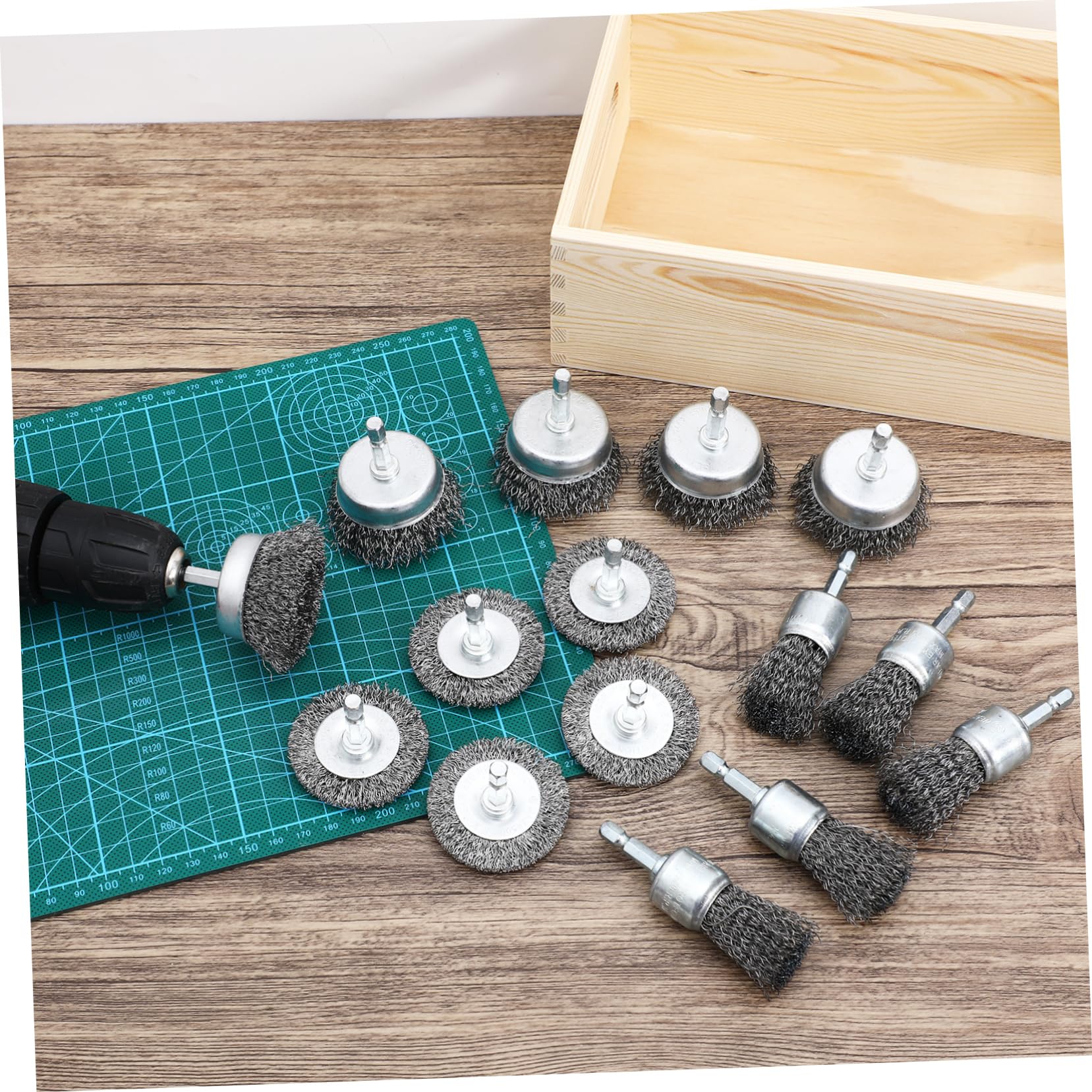 Brosse Métallique pour Perceuse à Roue, Lot de 15, Noir