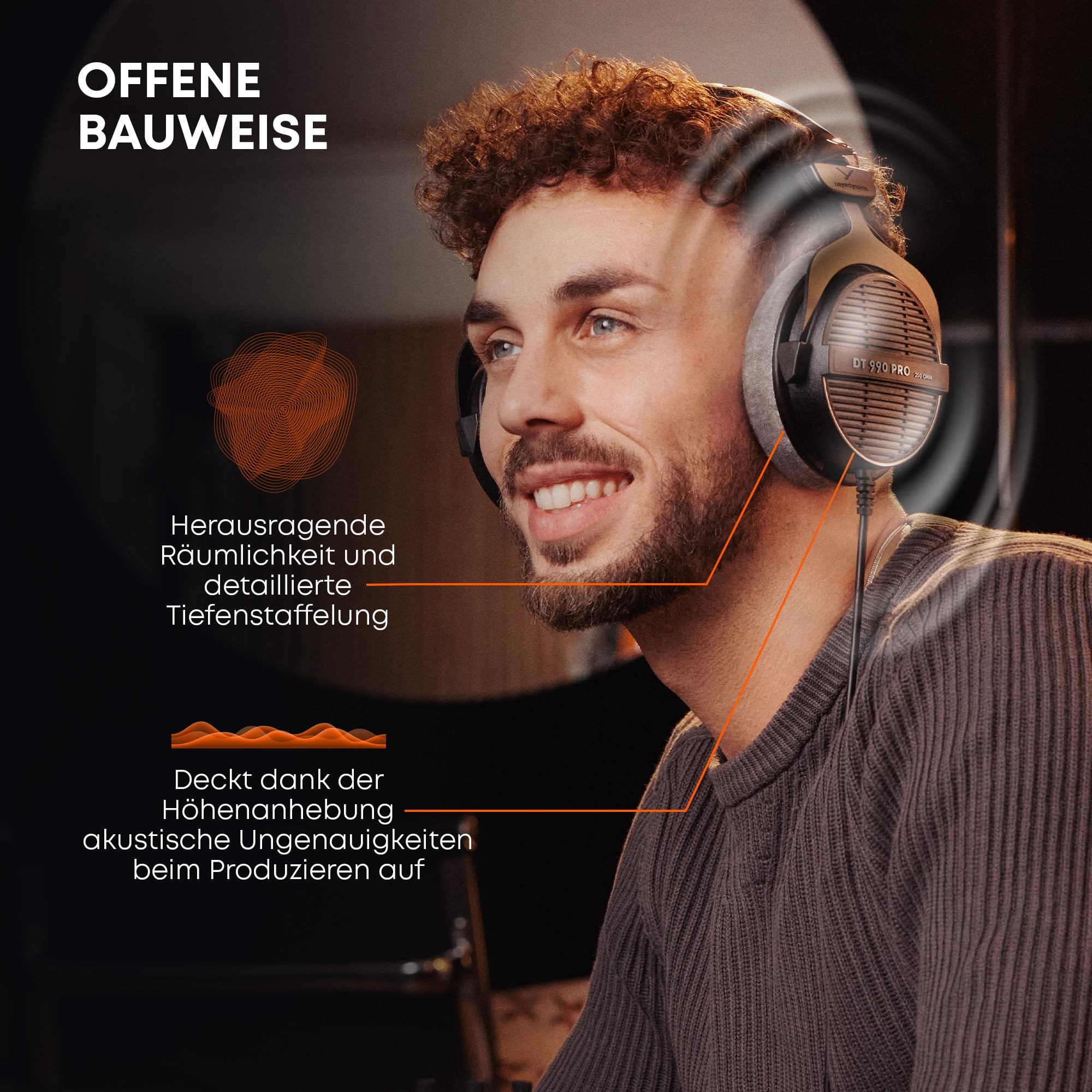 beyerdynamic DT 990 PRO Einseitiger, kabelgebundener On-Ear-Studio-Kopfhörer für Mixing, Mastering und Editing 80 Ohm, in Farbe schwarz