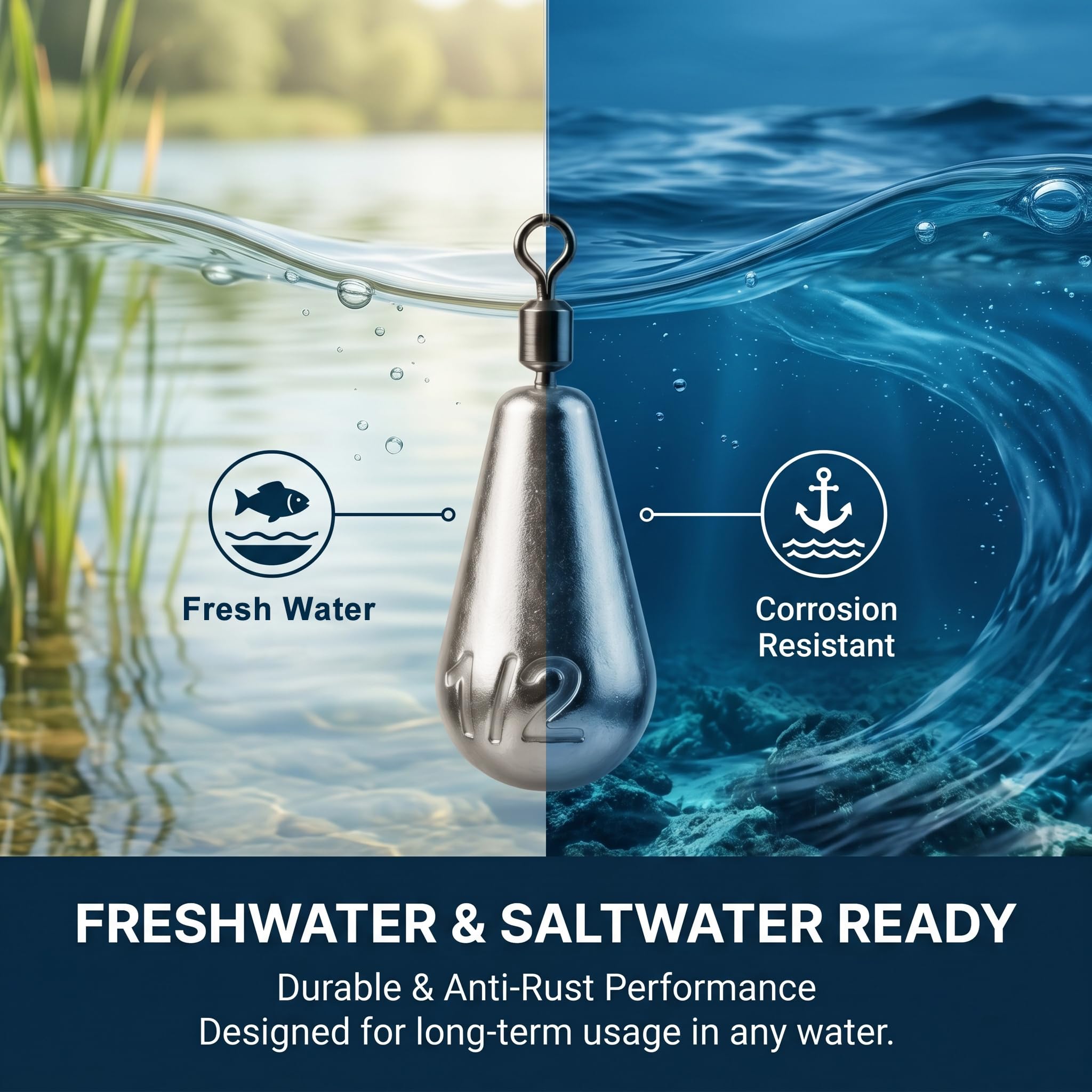 Poids de pêche Drop Shot avec émerillon roulant - Plomb profilé - Pour pêche en eau douce et salée, silure, bar, pêche et bas de ligne