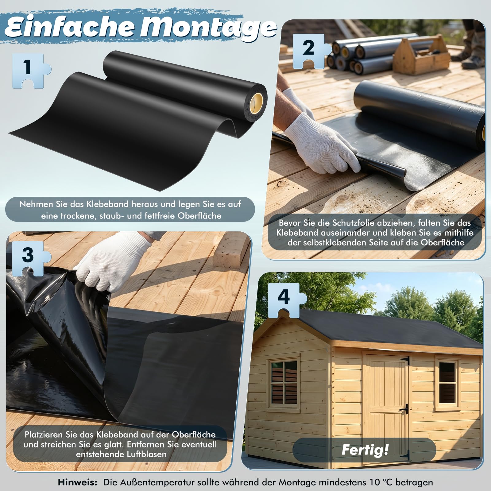 1 x 5M Dachfolie Aluminium, 5㎡ Bitumenkleber Selbstklebend Dachbahn für Gartenhäuser, Carports und Schuppen,– UV Beständig & Wasserdicht (Schwarz)