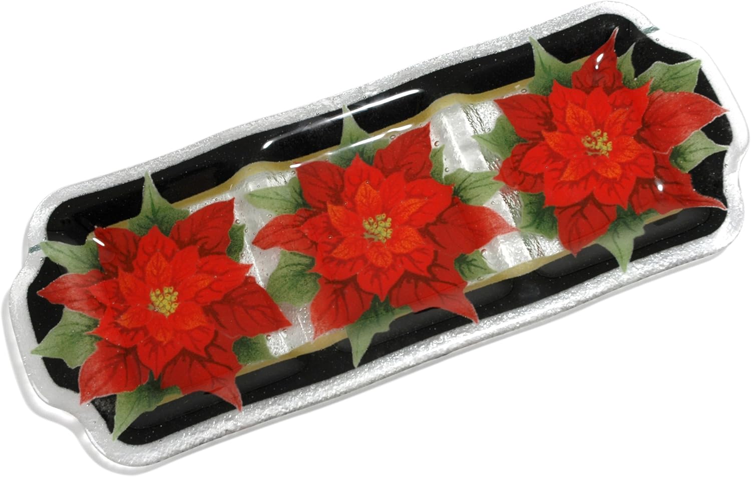Peggy Karr Handcrafted Art Glass Red Poinsettia 3section