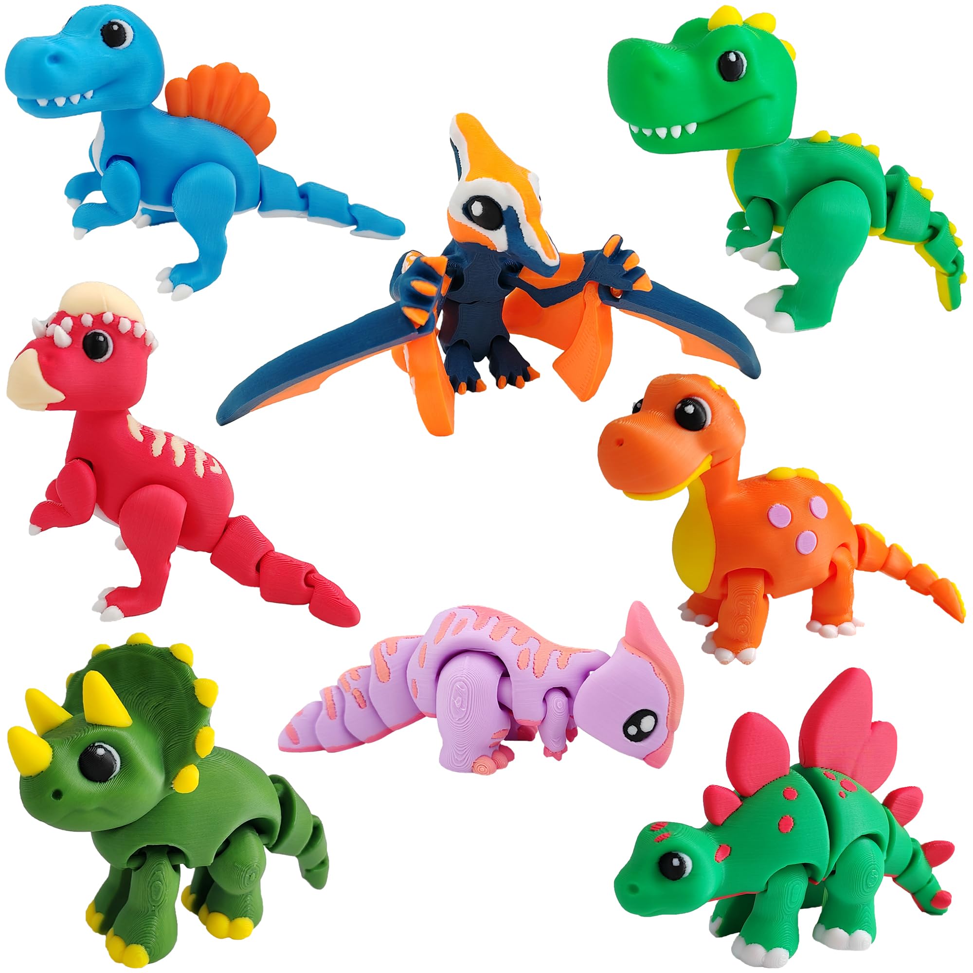 8 Pcs 3D Printed Dinosaur Animals Set, Animals 3D Printed Toys - Articulated Flexible Fig…