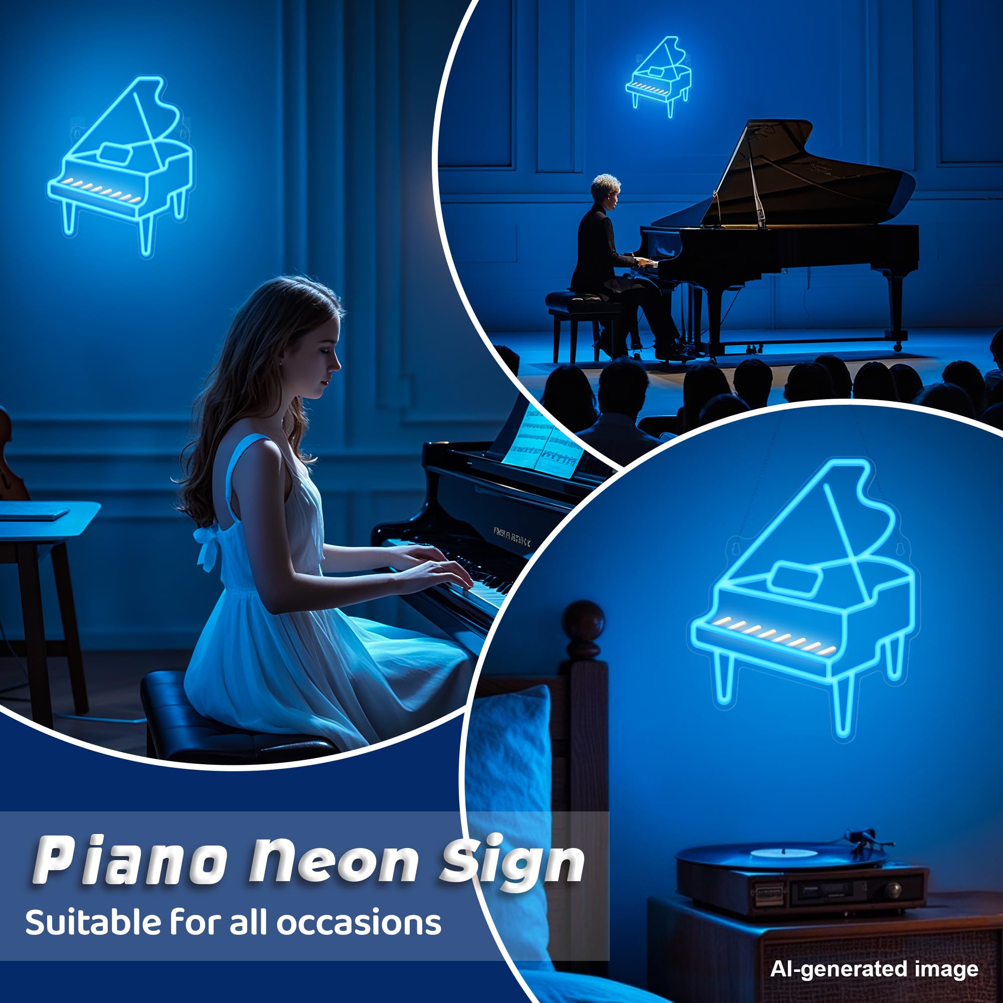 CoolGift Mart Luce al neon a forma di pianoforte, dimmerabile, a LED, da parete, alimentazione USB, decorazioni per camera da letto, soggiorno, club, studio, regalo per gli amanti della musica
