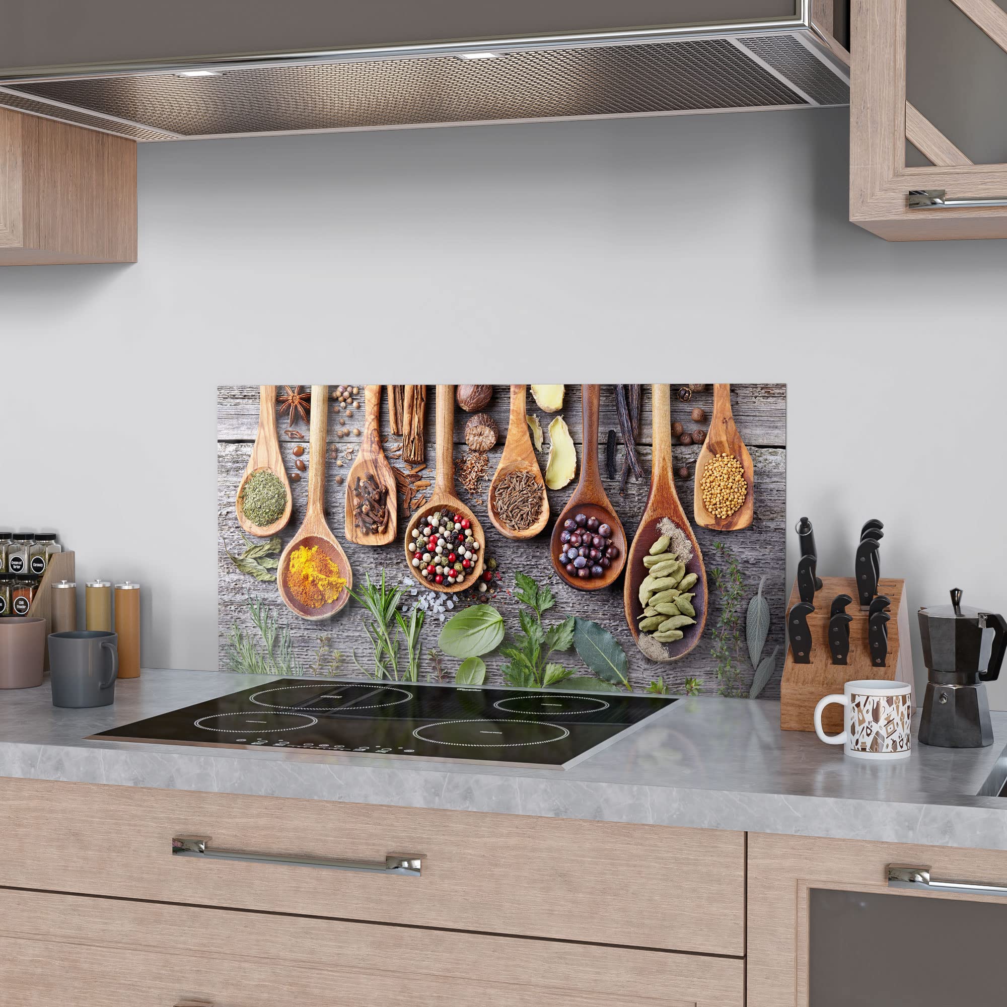 DEQORI Küchenrückwand Glas | Motiv Dekorierte Kochlöffel | 80x40 cm | Bad- oder Herd-Rückwand | Herdblende Spritzschutz für Küche & Badezimmer | moderne Deko für Fliesenspiegel