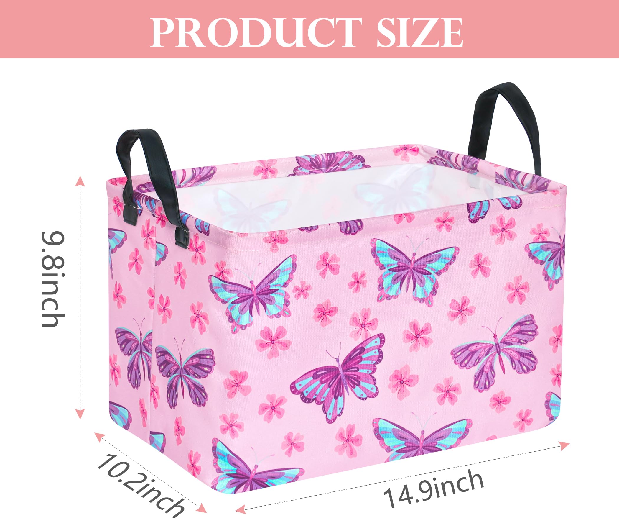 HUAYEE Rectangle Girls Storage Bin Baby Laundry Hamper Storage Basket Fabric Organization Basket Toy Box Nursery Hamper for Clothes Toys Gift Basket With Handle