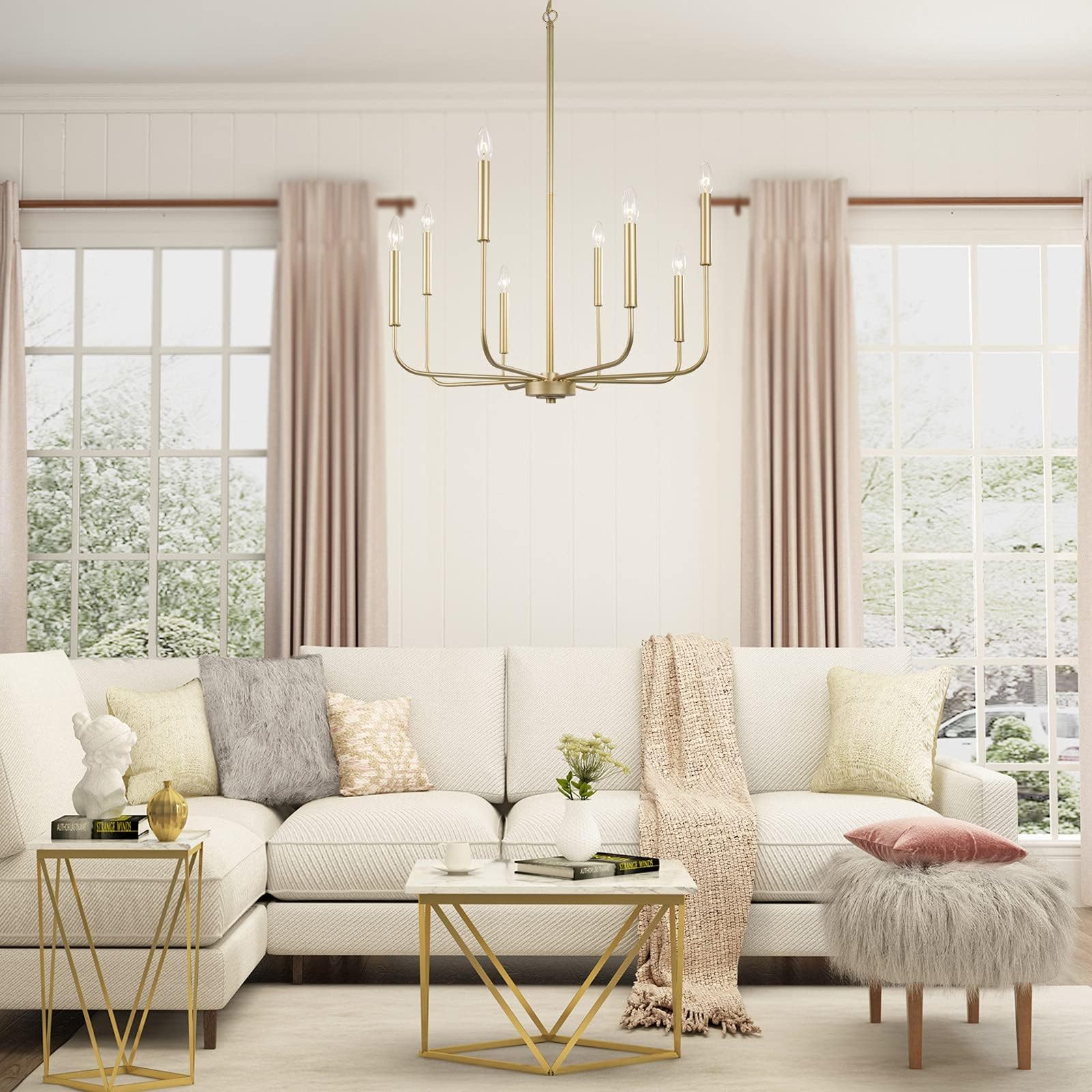 Lampadario moderno in oro, Ø69cm, Lampadario per sala da pranzo a 8 luci per camera da letto, soggiorno, cucina, foyer, ingresso (versione aggiornata, 2 tipi di altezza 8 bracci)