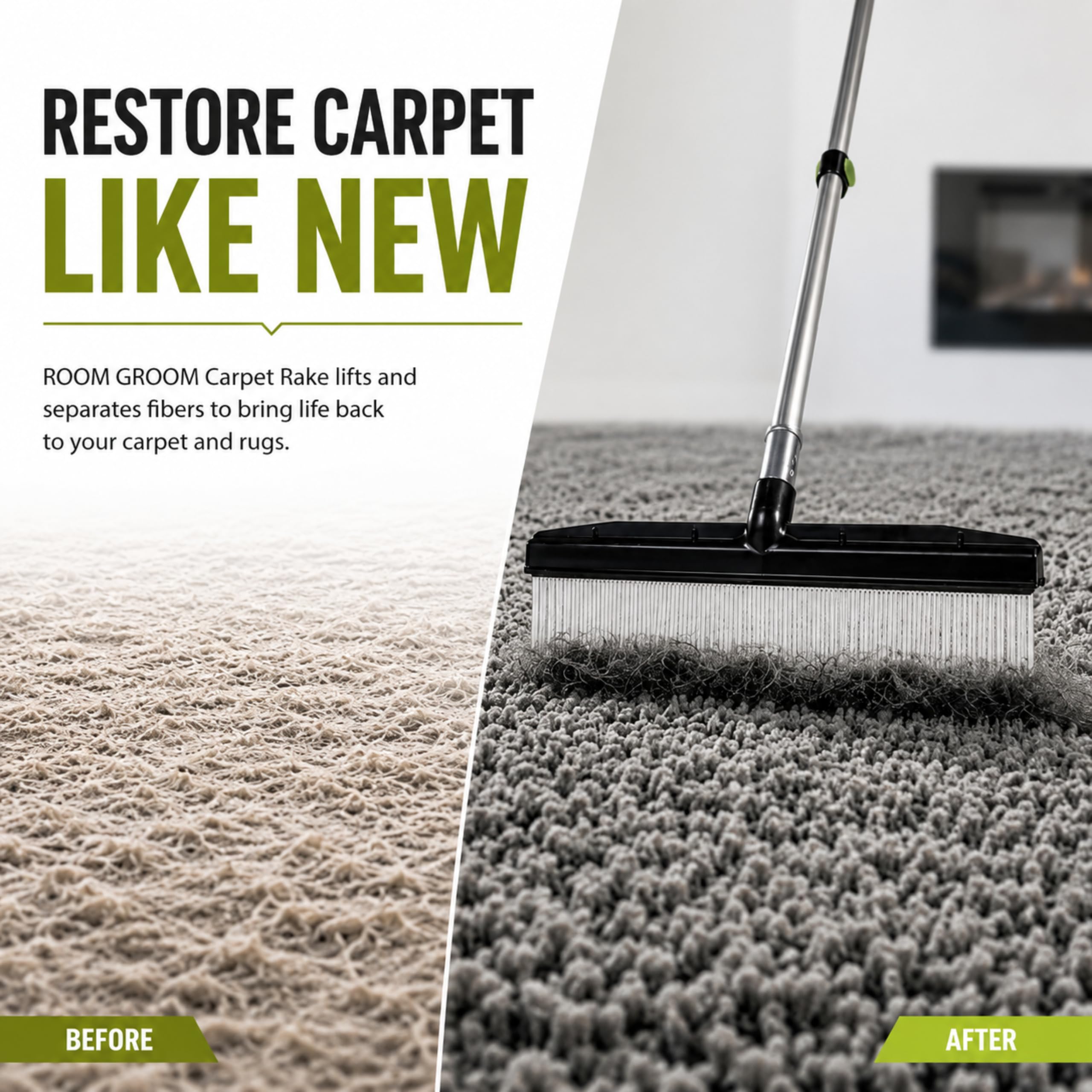 Râteau à Tapis et toiletteur avec poignée télescopique réglable de 137 cm, Design Portable, Brosse à Moquette, idéale pour Les Poils d'animaux, Les Tapis à Poils Longs, Les Tapis et Le Gazon