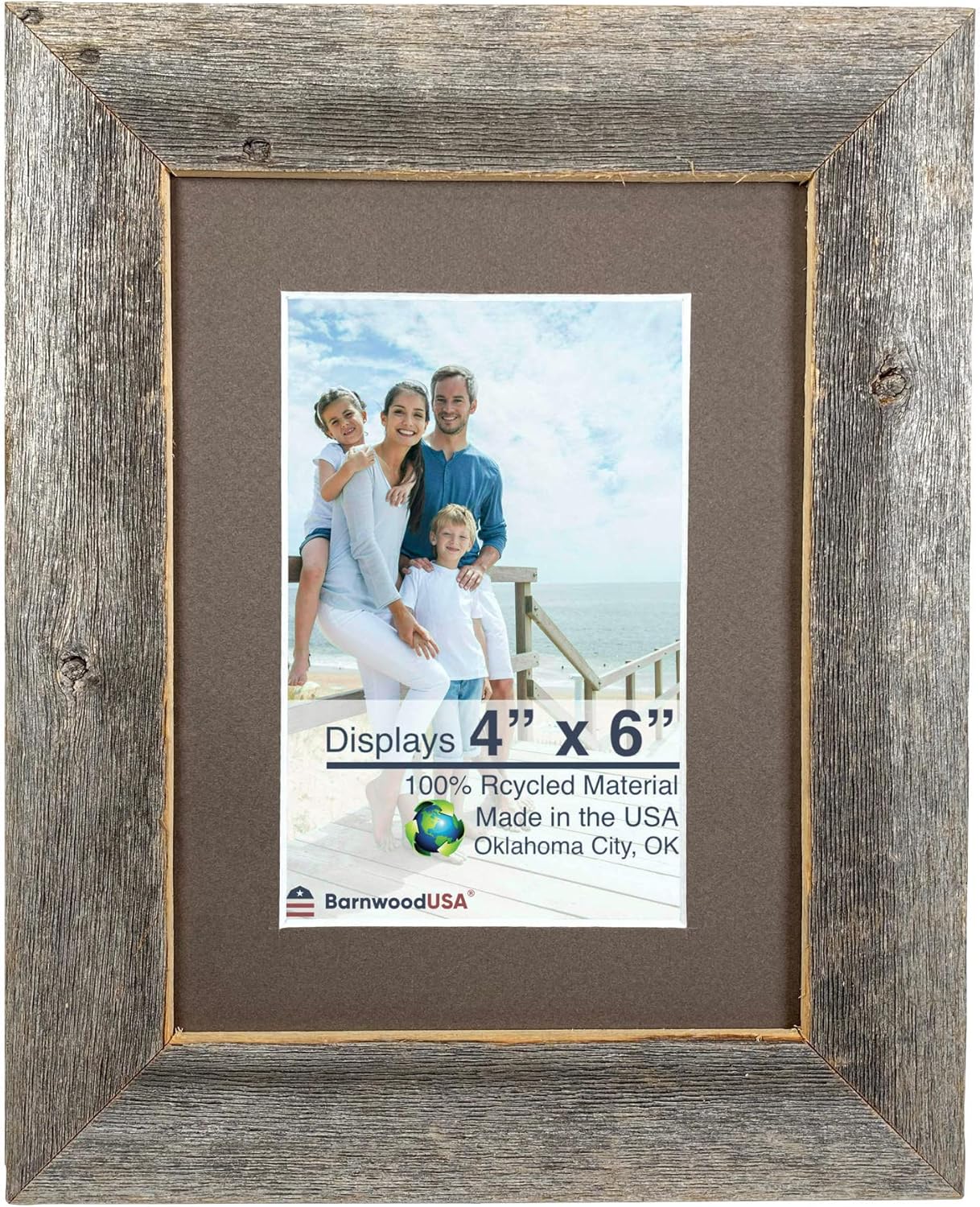 BarnwoodUSA Farmhouse Picture Frame with Mat - Rustic 6x8 Frame w/ 4x6 Opening - Vintage Style Reclaimed Wood Wall & Tabletop Picture Frames - Perfect 1-1/2" Stunning Wooden Frames for Home Decor